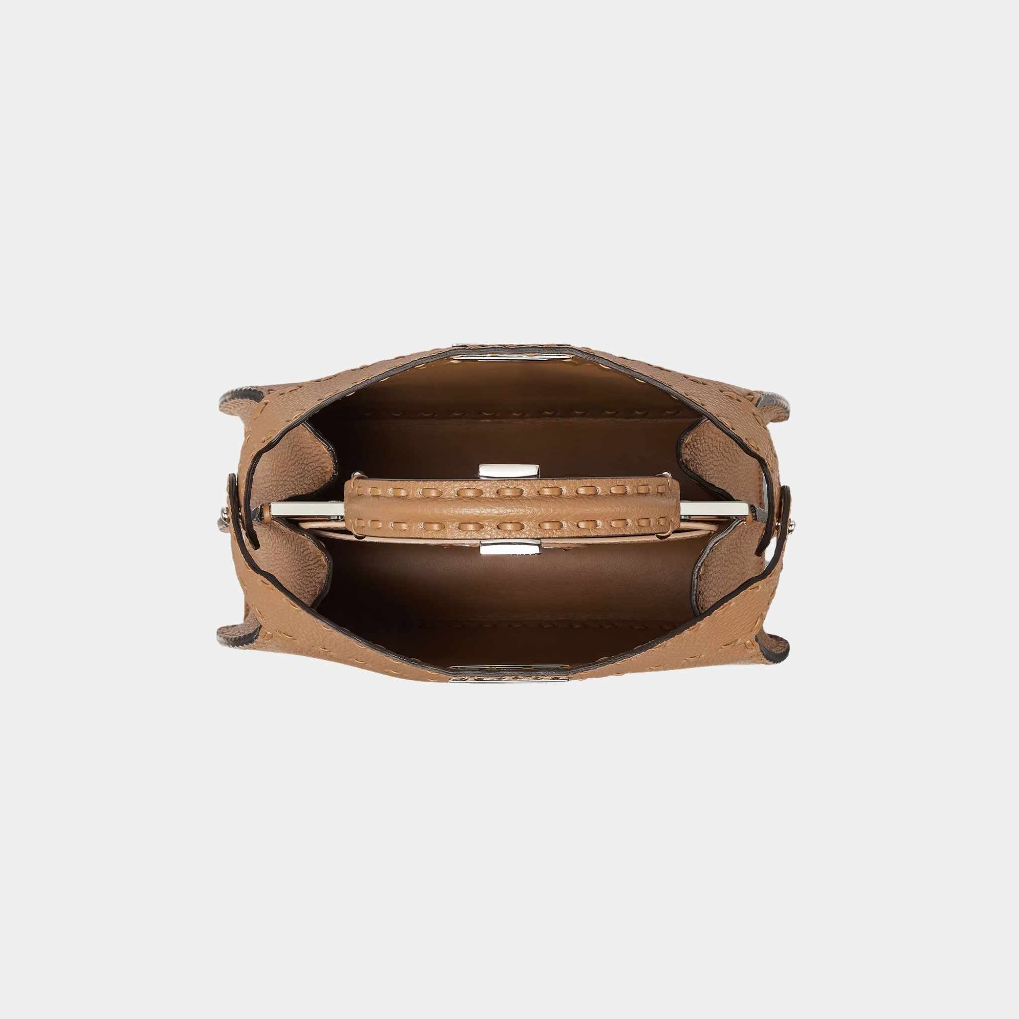 Fendi Peekaboo ISeeU Small Selleria Bag With 556 Hand-Sewn Stitches, Brown, Top