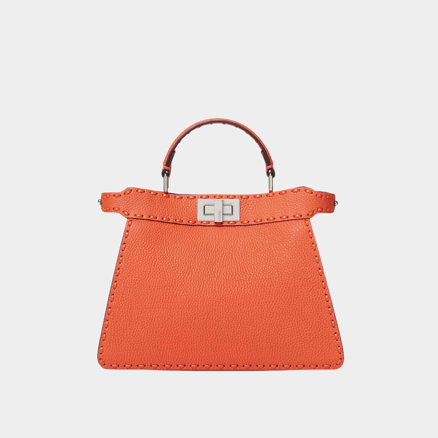 Fendi Peekaboo ISeeU Small Selleria Bag With 556 Hand-Sewn Stitches, Orange, Front