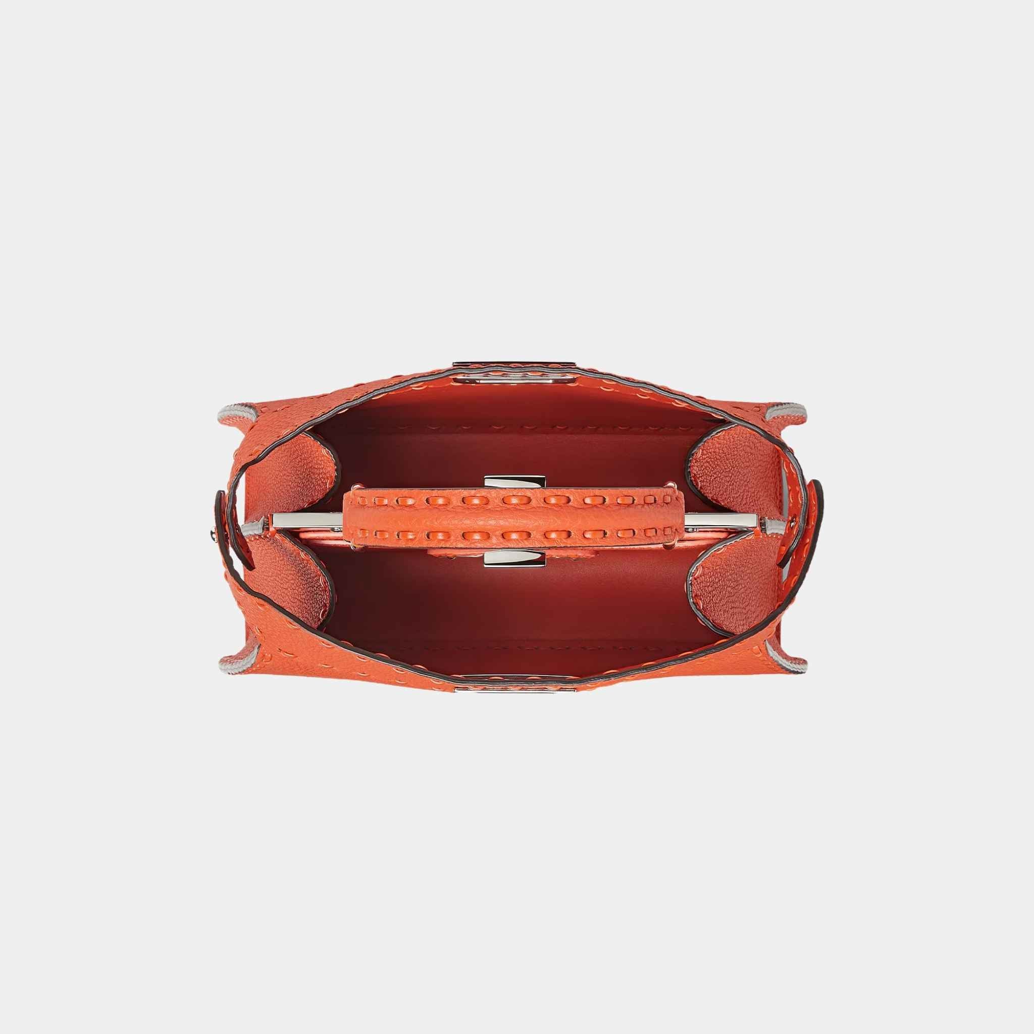 Fendi Peekaboo ISeeU Small Selleria Bag With 556 Hand-Sewn Stitches, Orange, Top