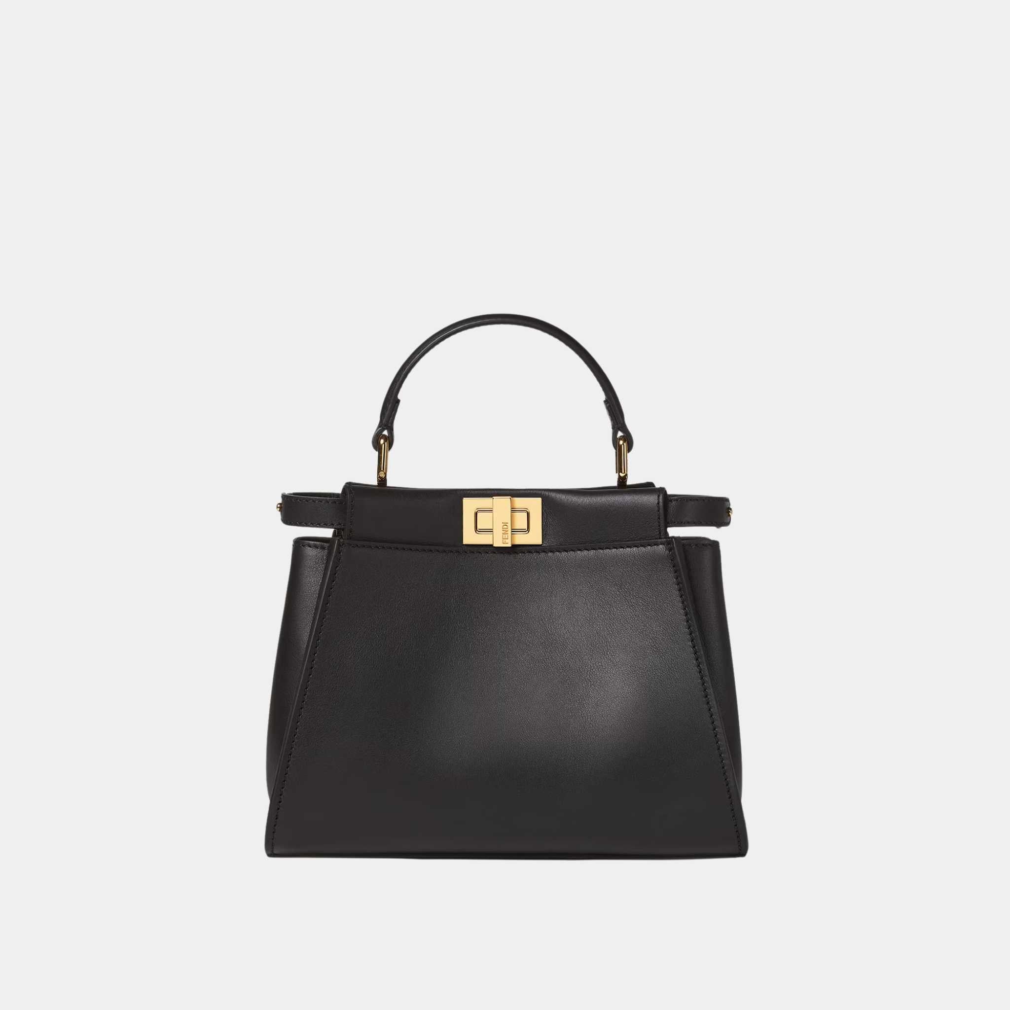 Fendi Peekaboo Mini Leather Bag, Black, Front