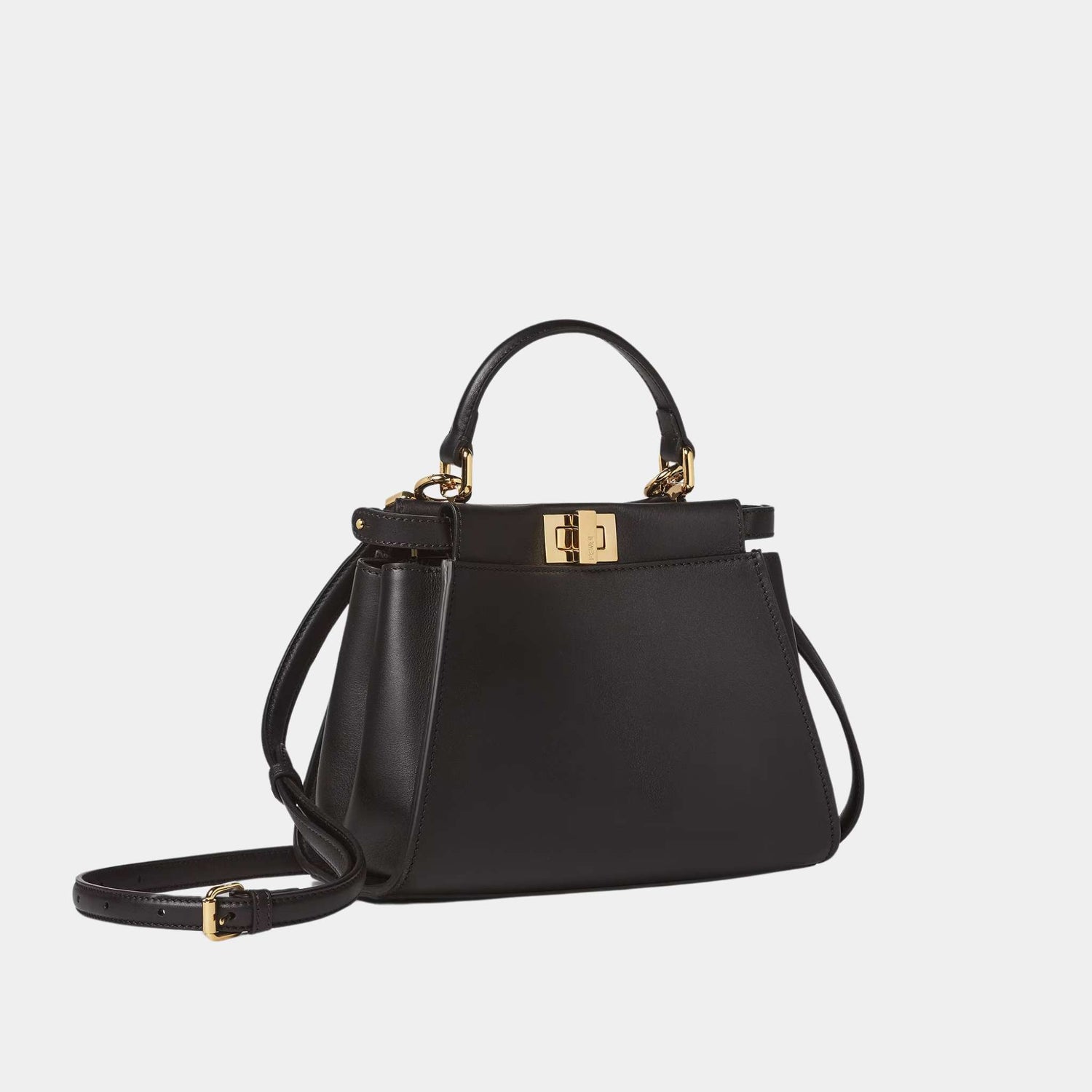 Fendi Peekaboo Mini Leather Bag, Black, Strap