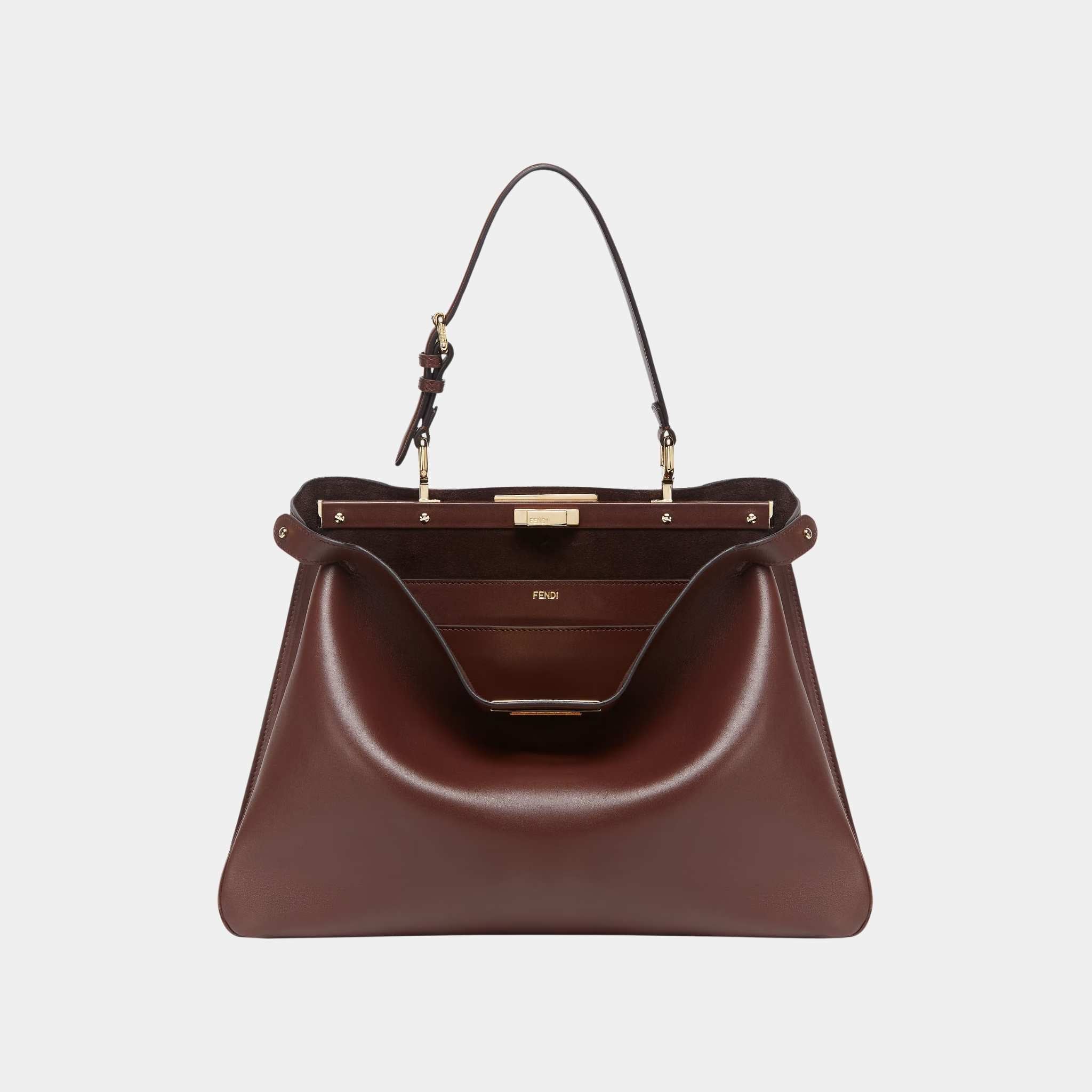 Fendi Peekaboo Soft Large Leather Bag, Dark Brown, Front
