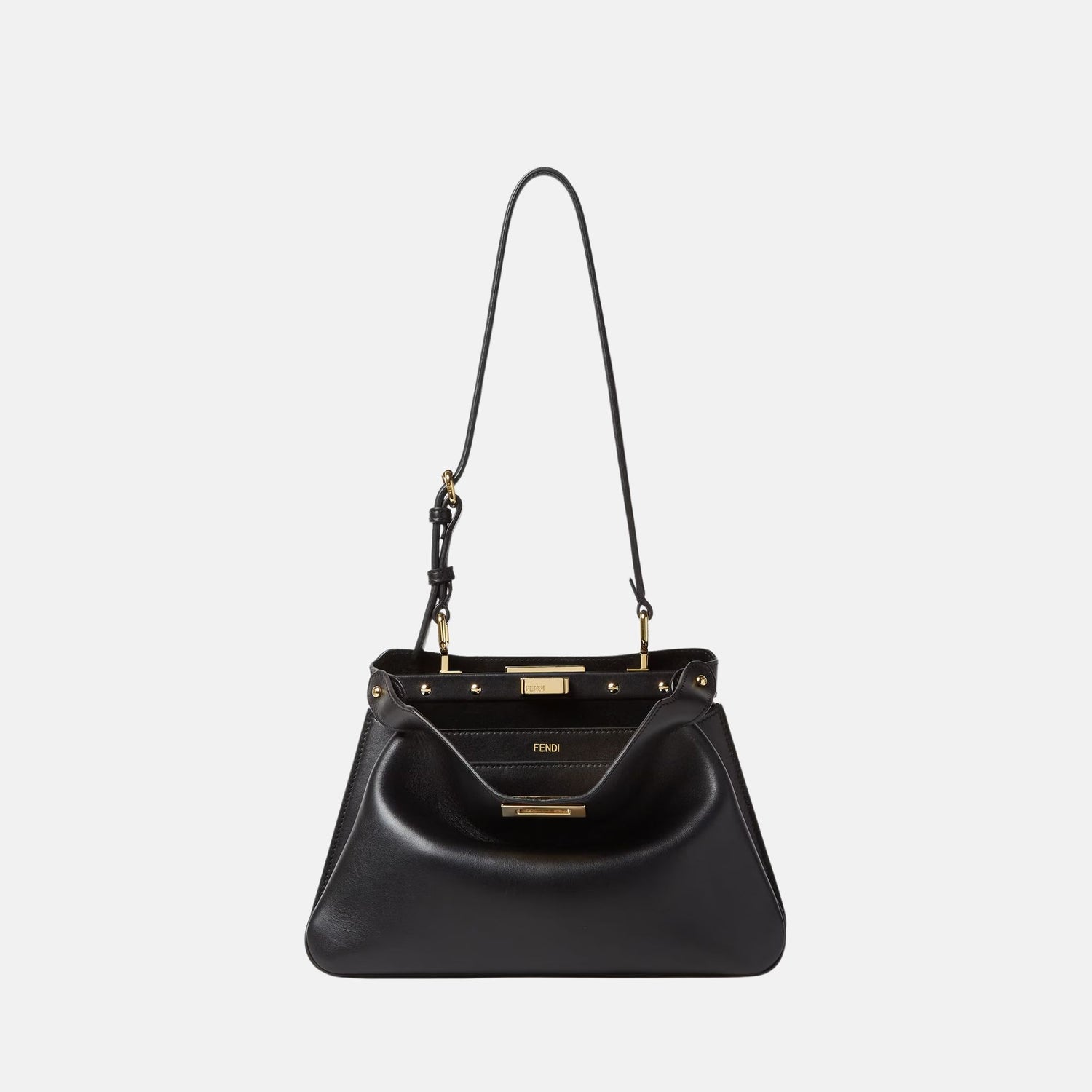 Fendi Peekaboo Soft Small Bag In Leather, Black, Front