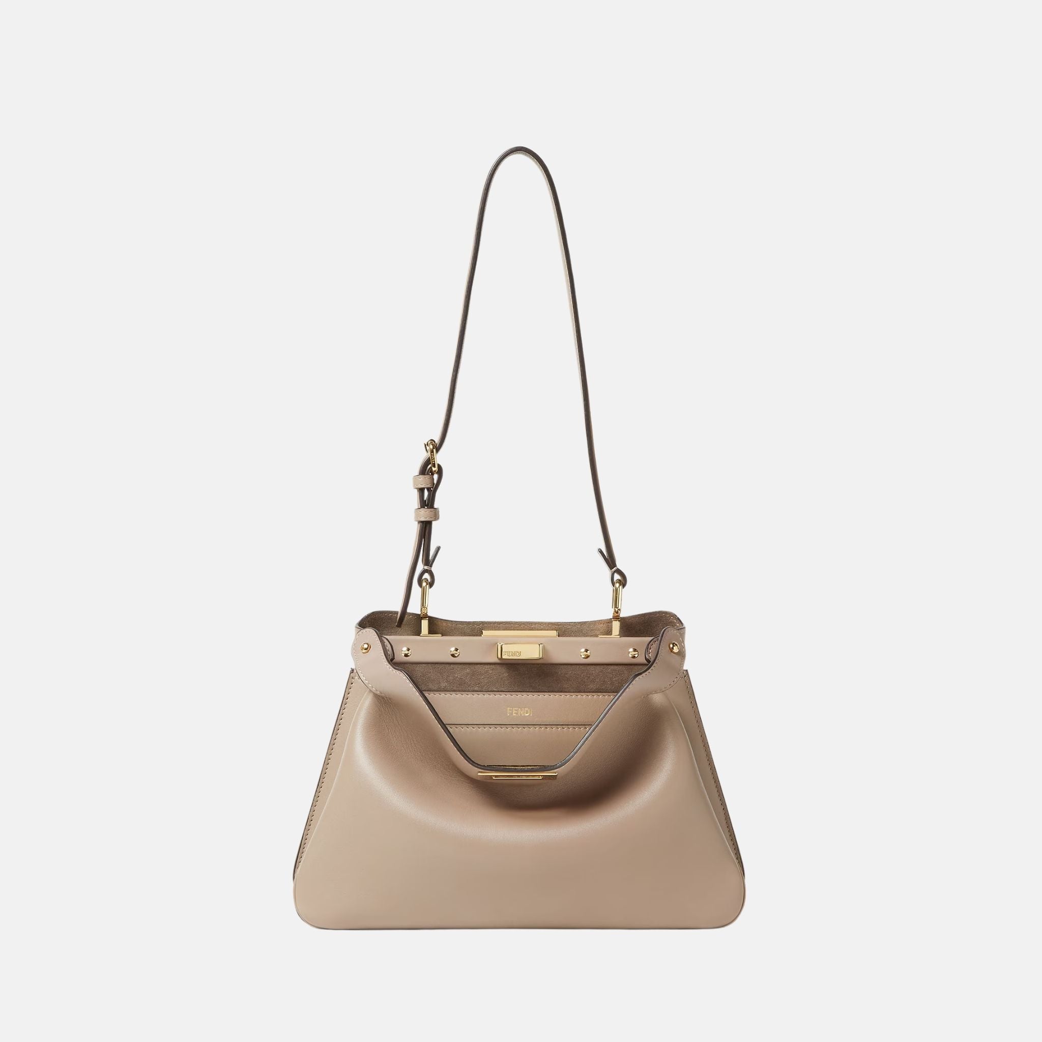 Fendi Peekaboo Soft Small Bag In Leather, Dove Grey, Front