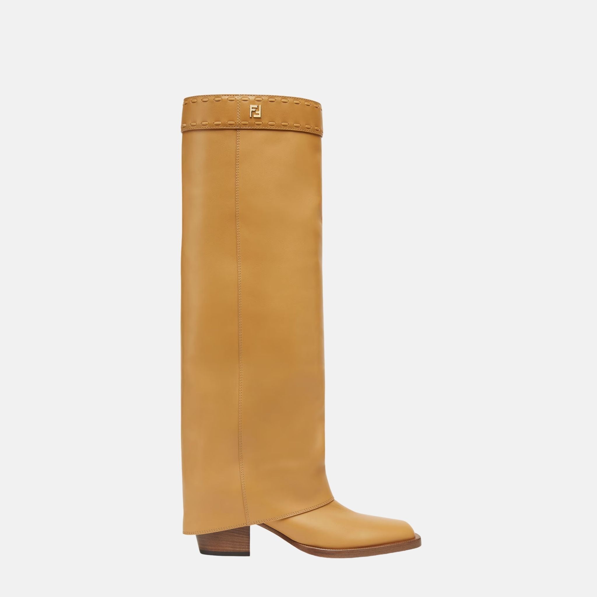 Fendi Show High Heeled Boots In Leather, Beige, Side