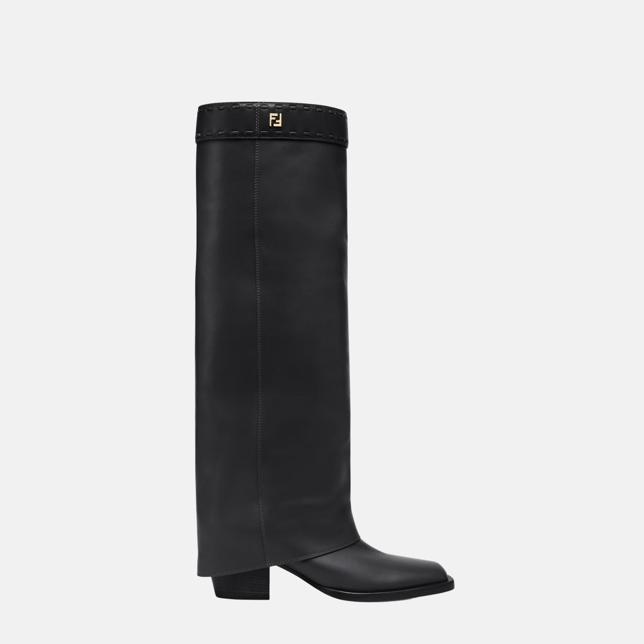 Fendi Show High Heeled Boots In Leather, Black, Side