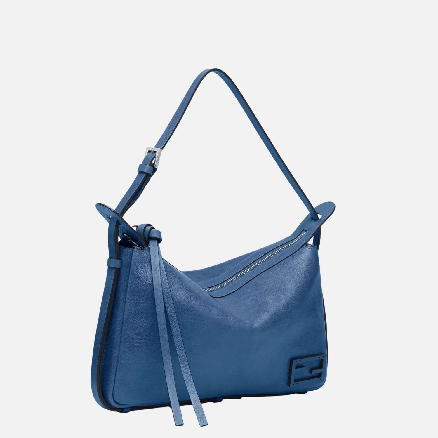 Simply Fendi Medium Bag In Leather, Blue, Side