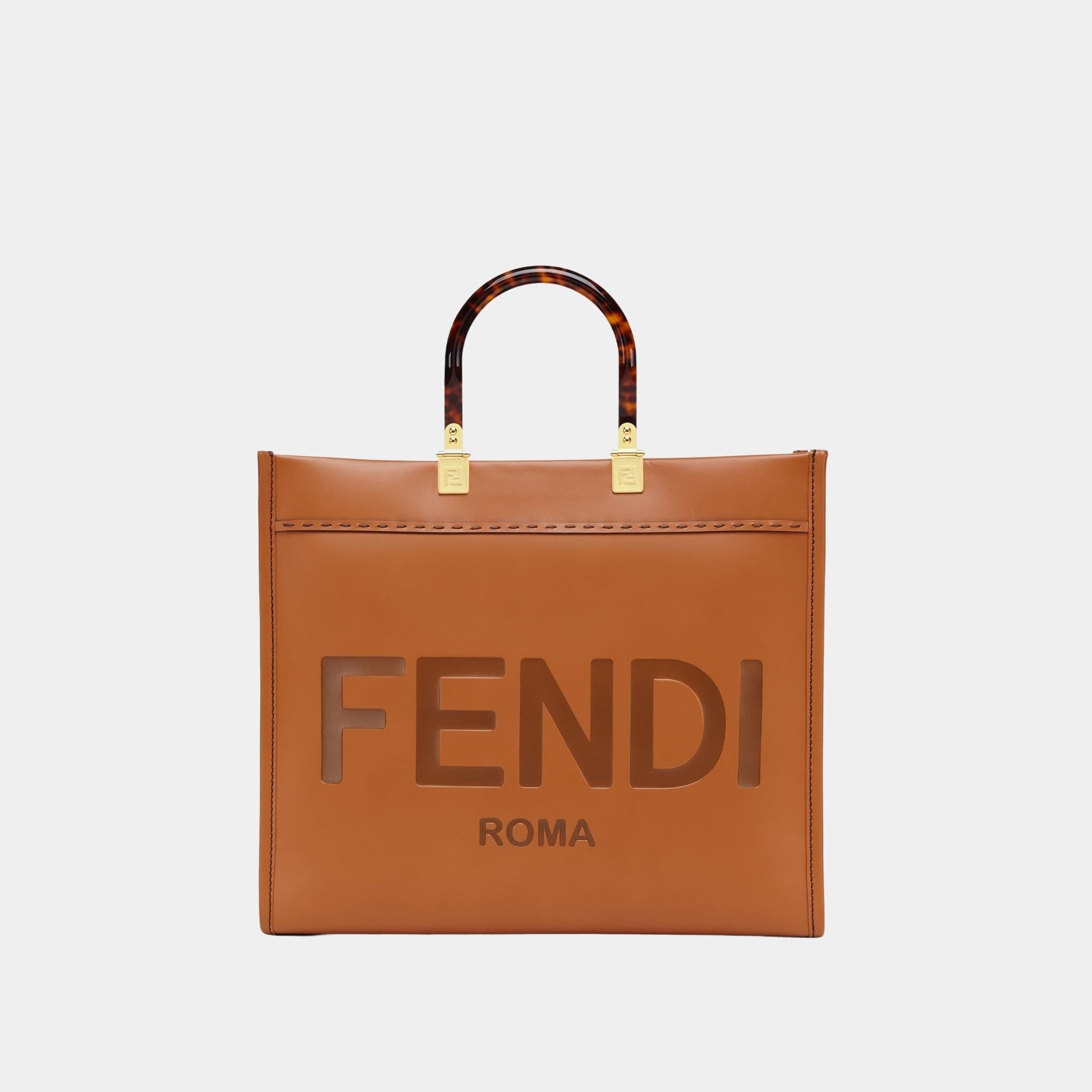 Fendi Sunshine Medium Leather Shopper, Brown, Front