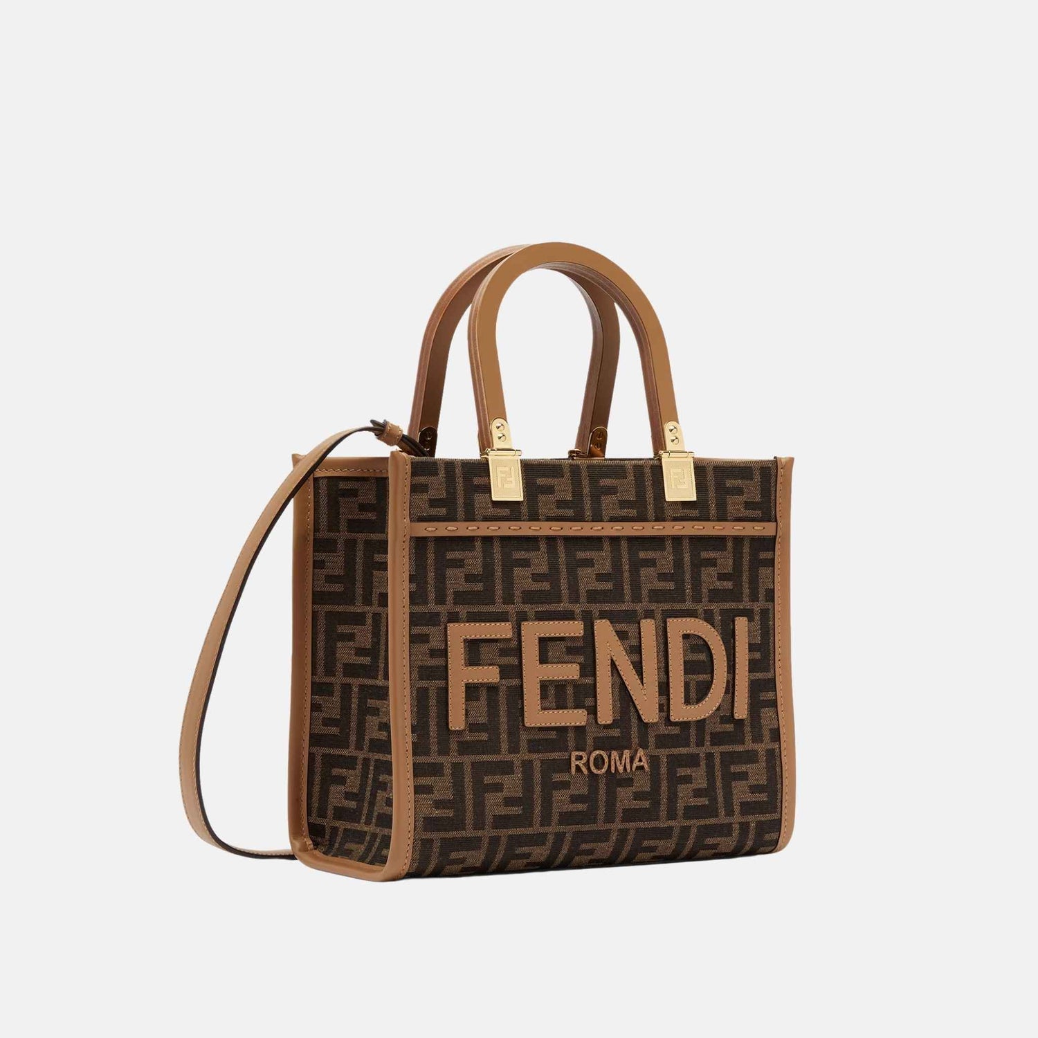 Fendi Sunshine Small Bag In Brown FF Jacquard Fabric, Side