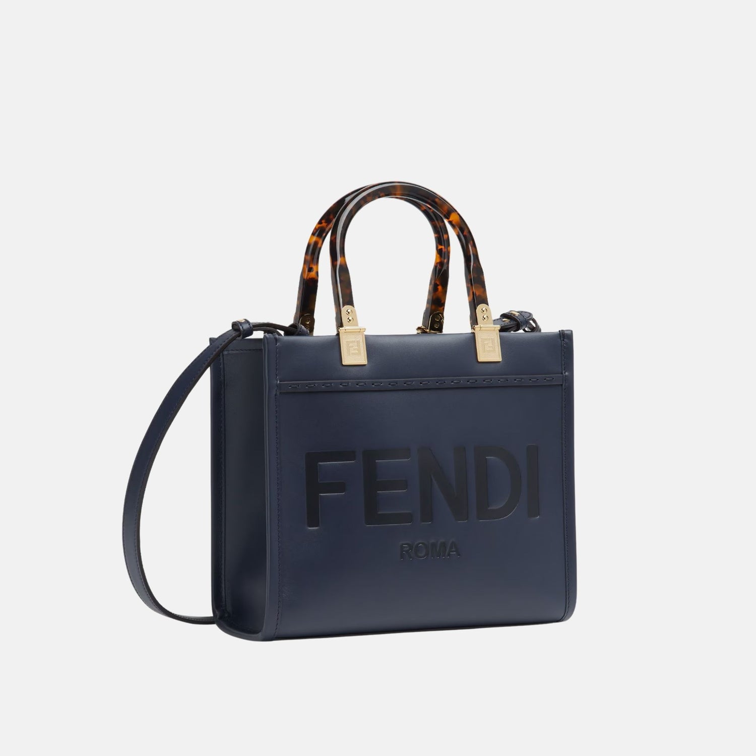 Fendi Sunshine Small Bag In Leather, Blue, Side