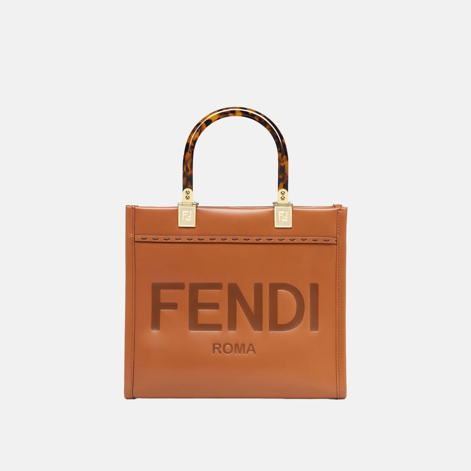 Fendi Sunshine Small Bag In Leather, Brown, Front