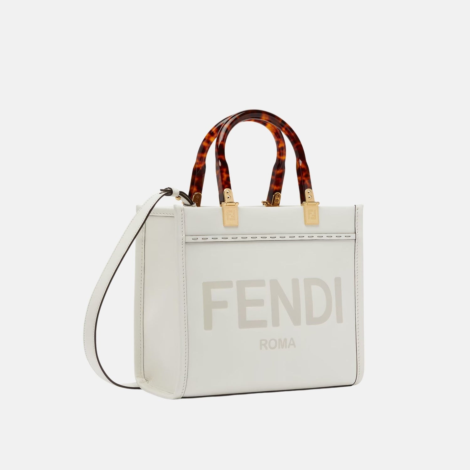 Fendi Sunshine Small Bag In Leather, White, Side