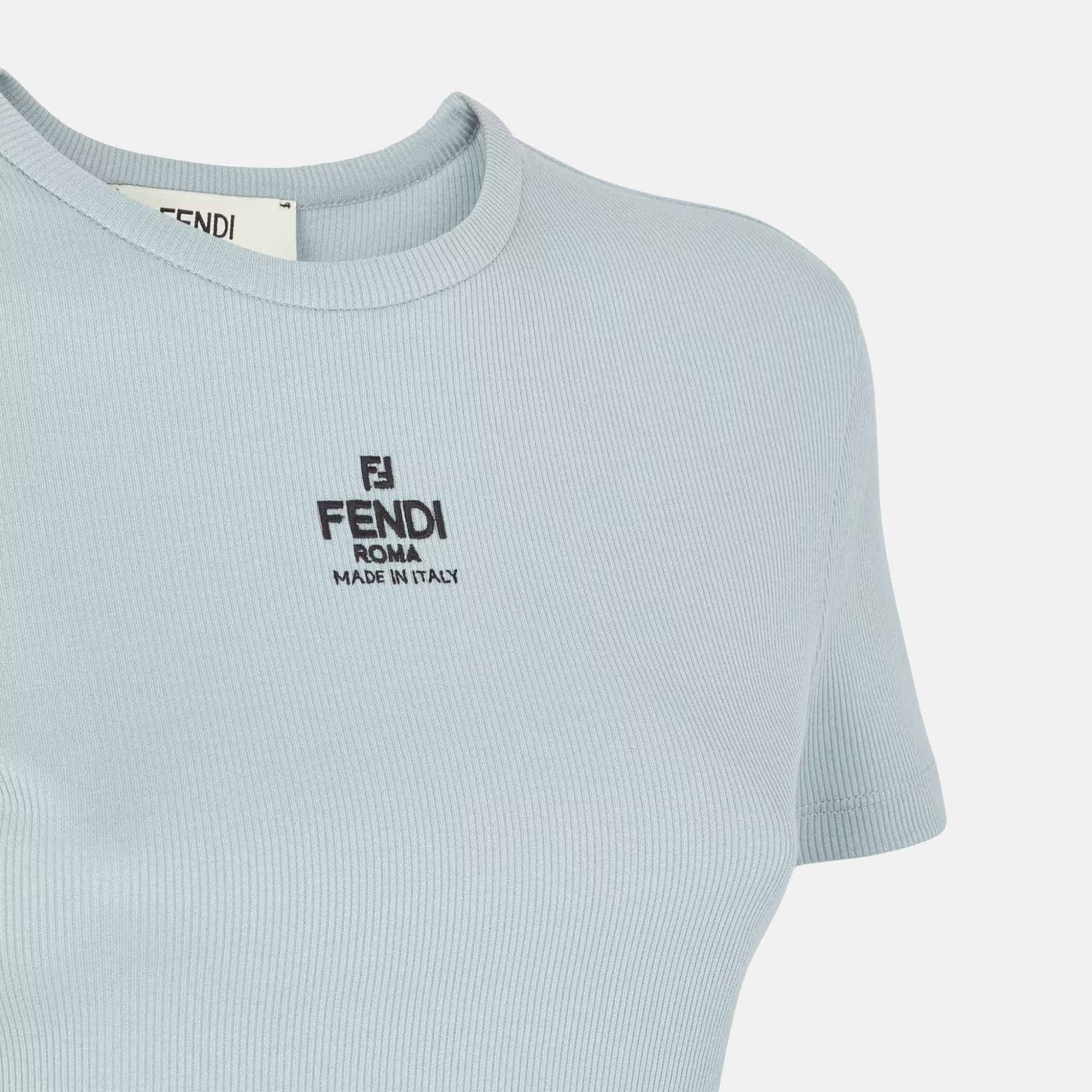 Fendi Top In Cotton Jumper, Blue, Close
