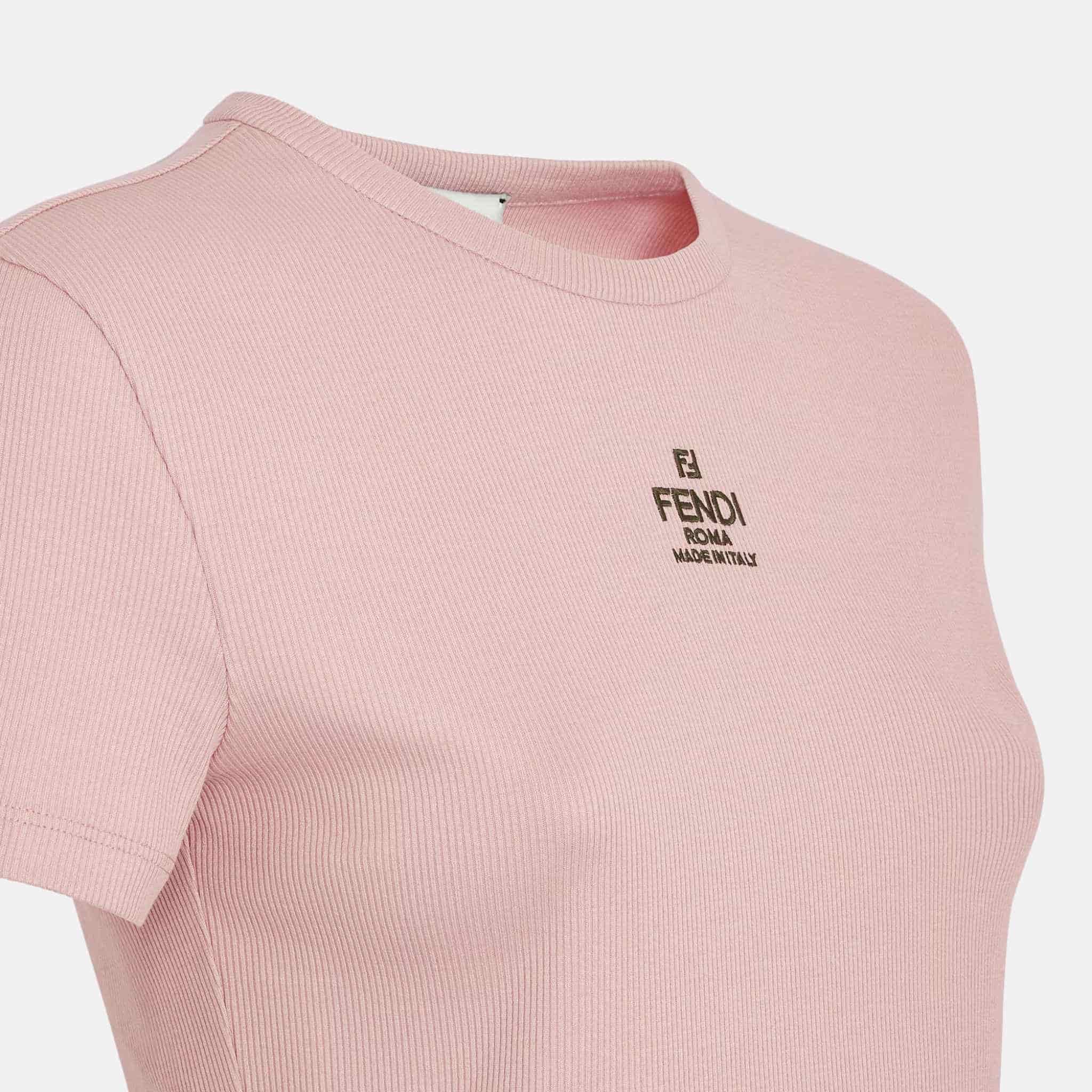 Fendi Top In Cotton Jumper, Pink, Close
