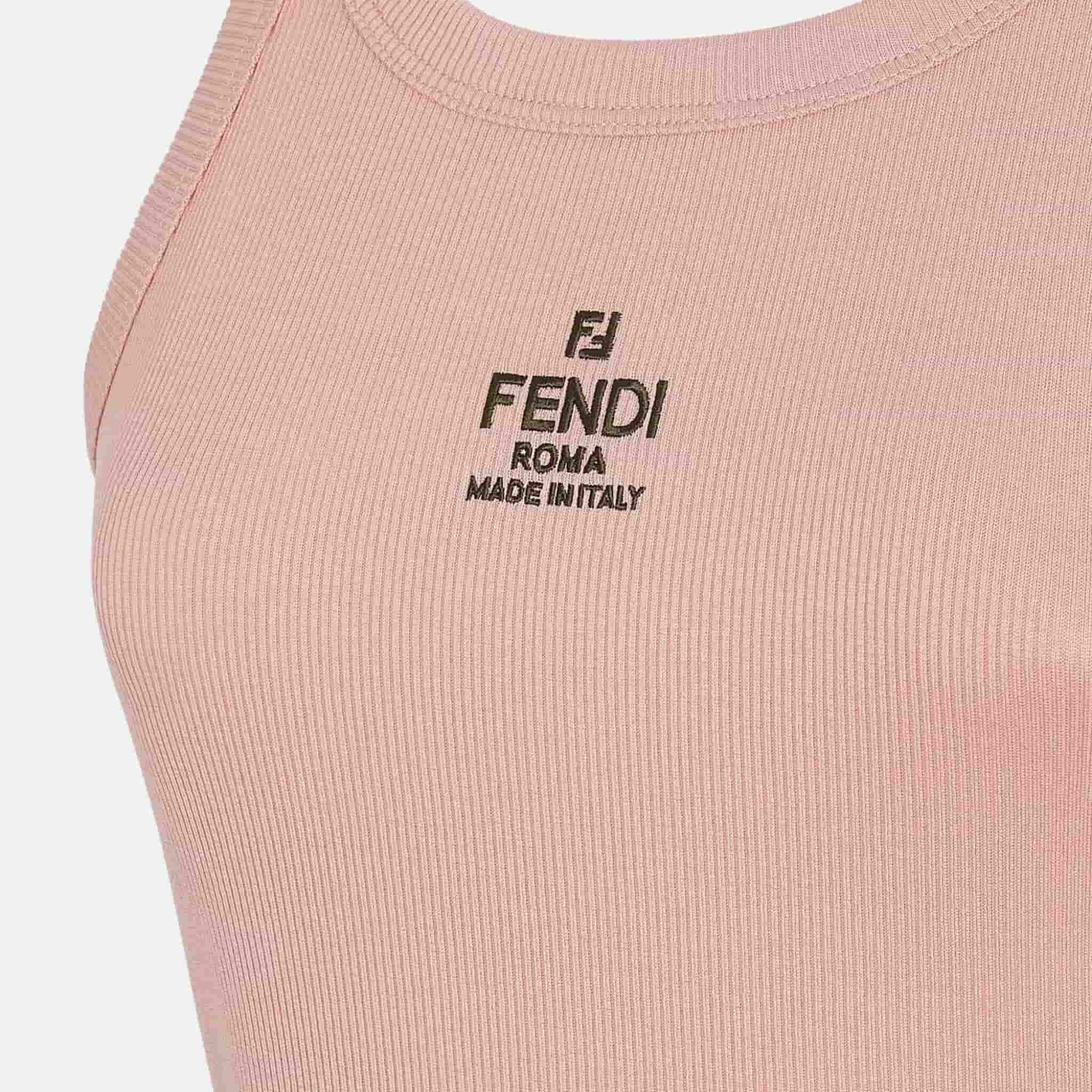 Fendi Top In Sleeveless Cotton, Peach, Close
