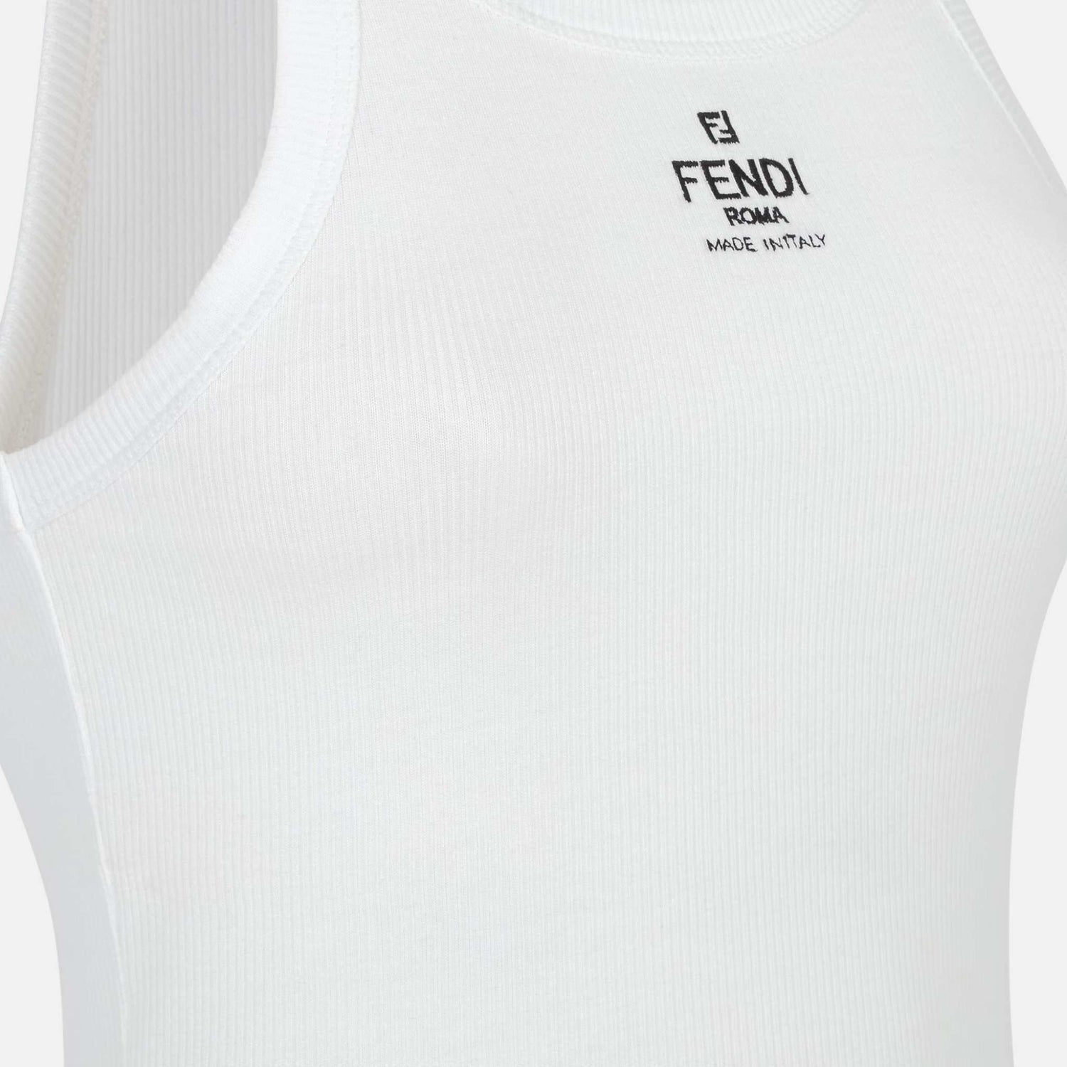 Fendi Top In Sleeveless Cotton, White, Close