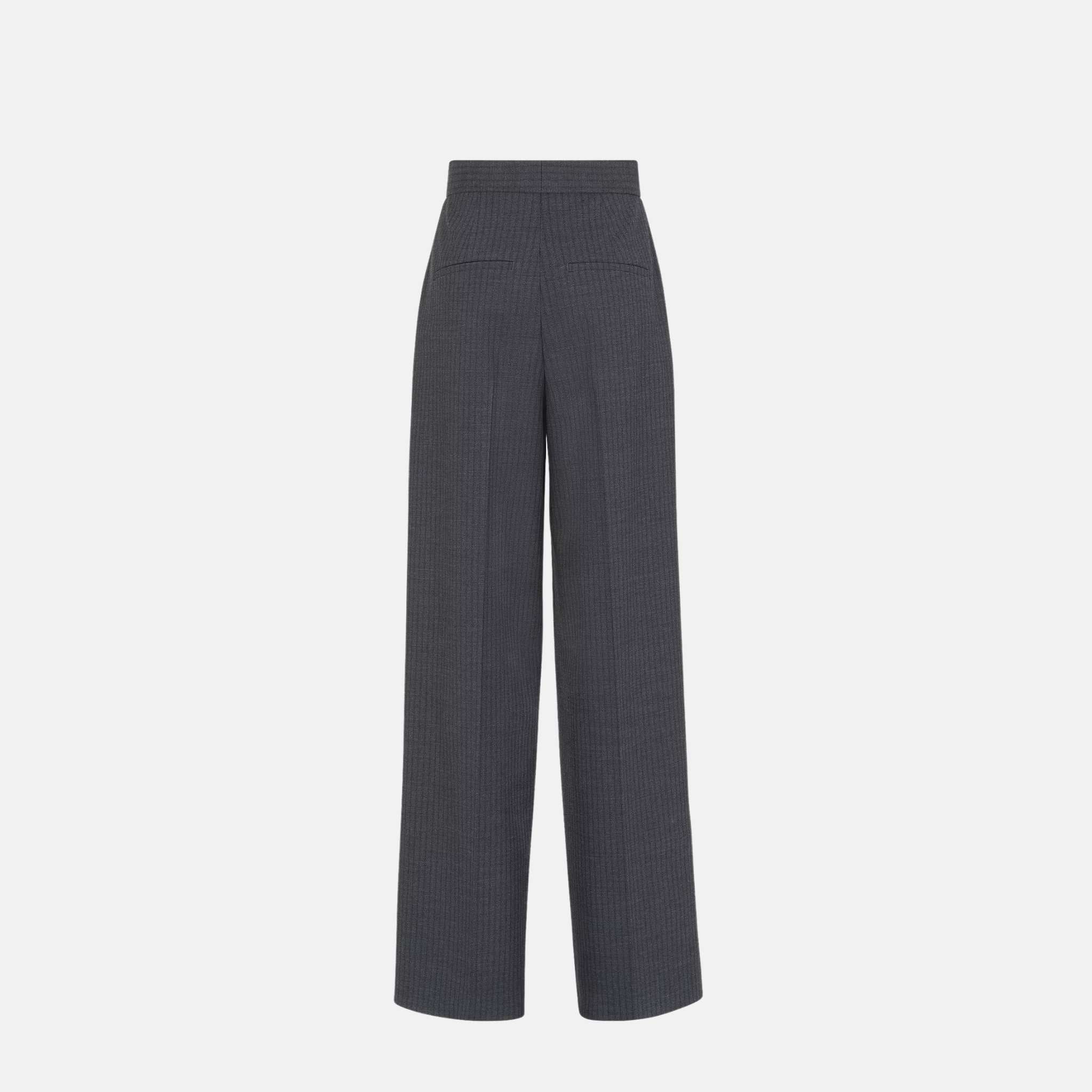 Fendi Trousers In Grey Pinstriped Wool, Back
