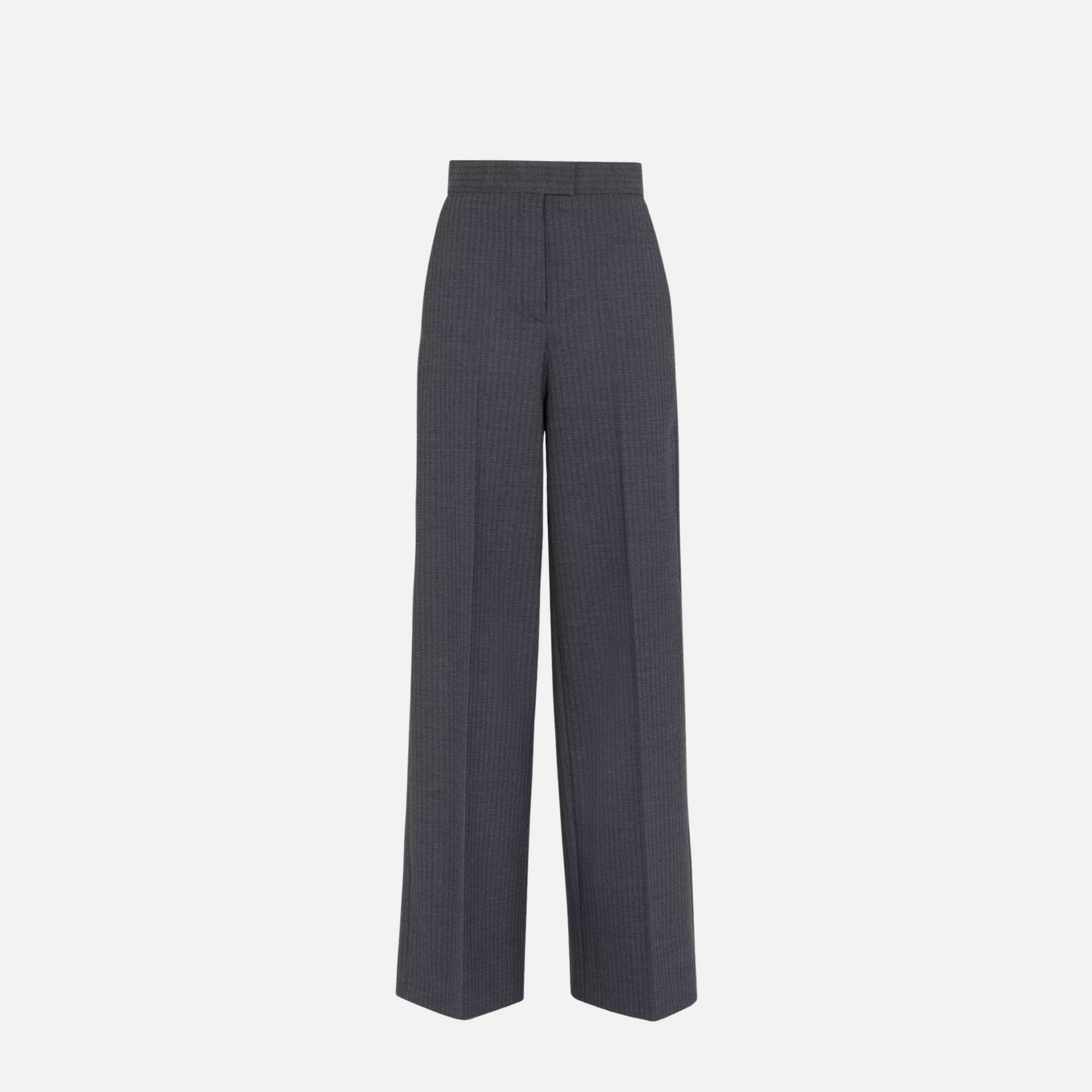 Fendi Trousers In Grey Pinstriped Wool, Front