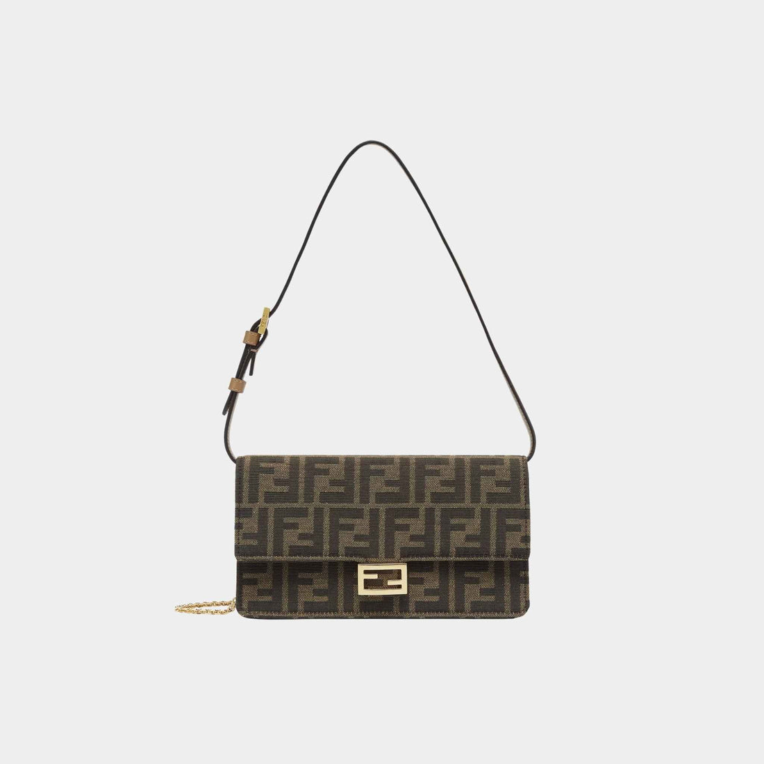 Fendi Wallet On Chain Baguette Brown FF Fabric, Front