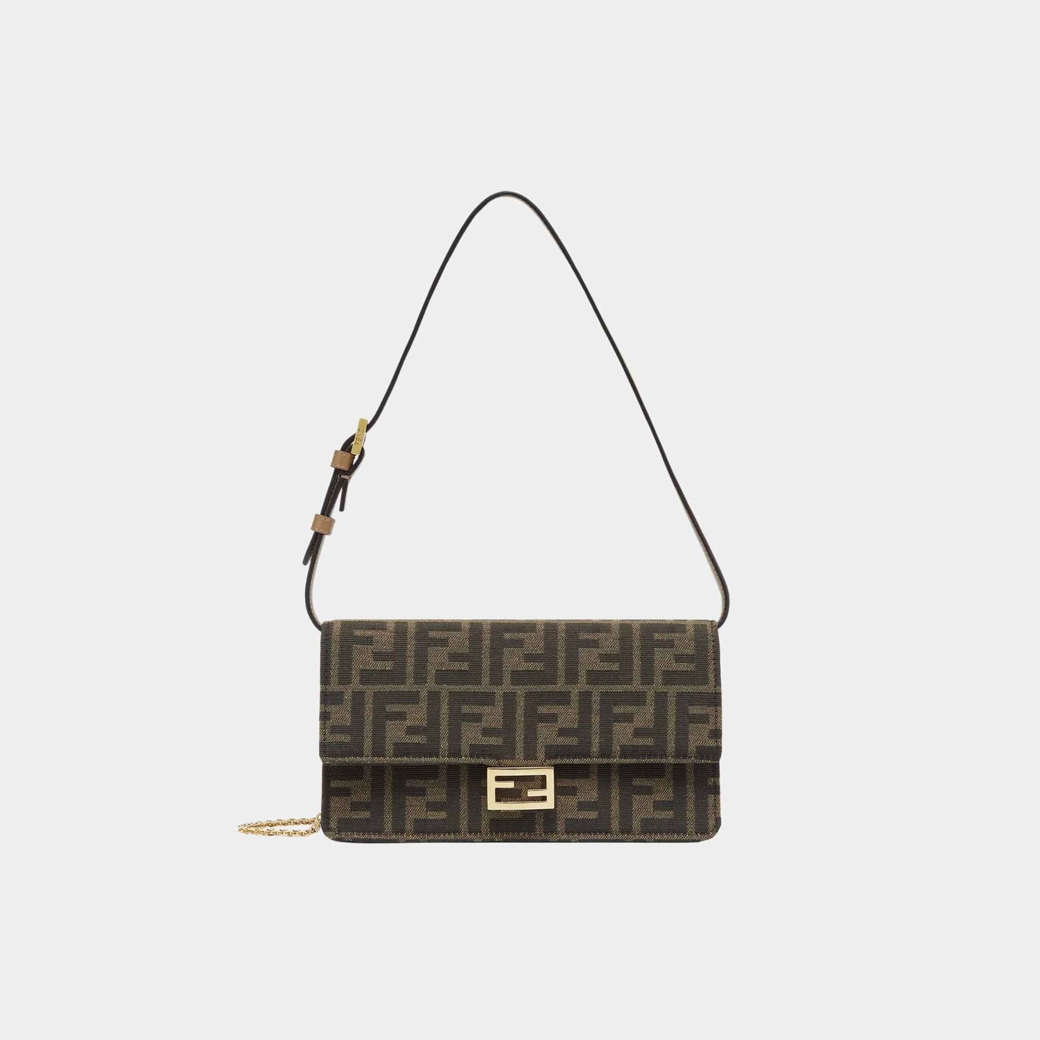 Fendi Wallet On Chain Baguette Brown FF Fabric, Front