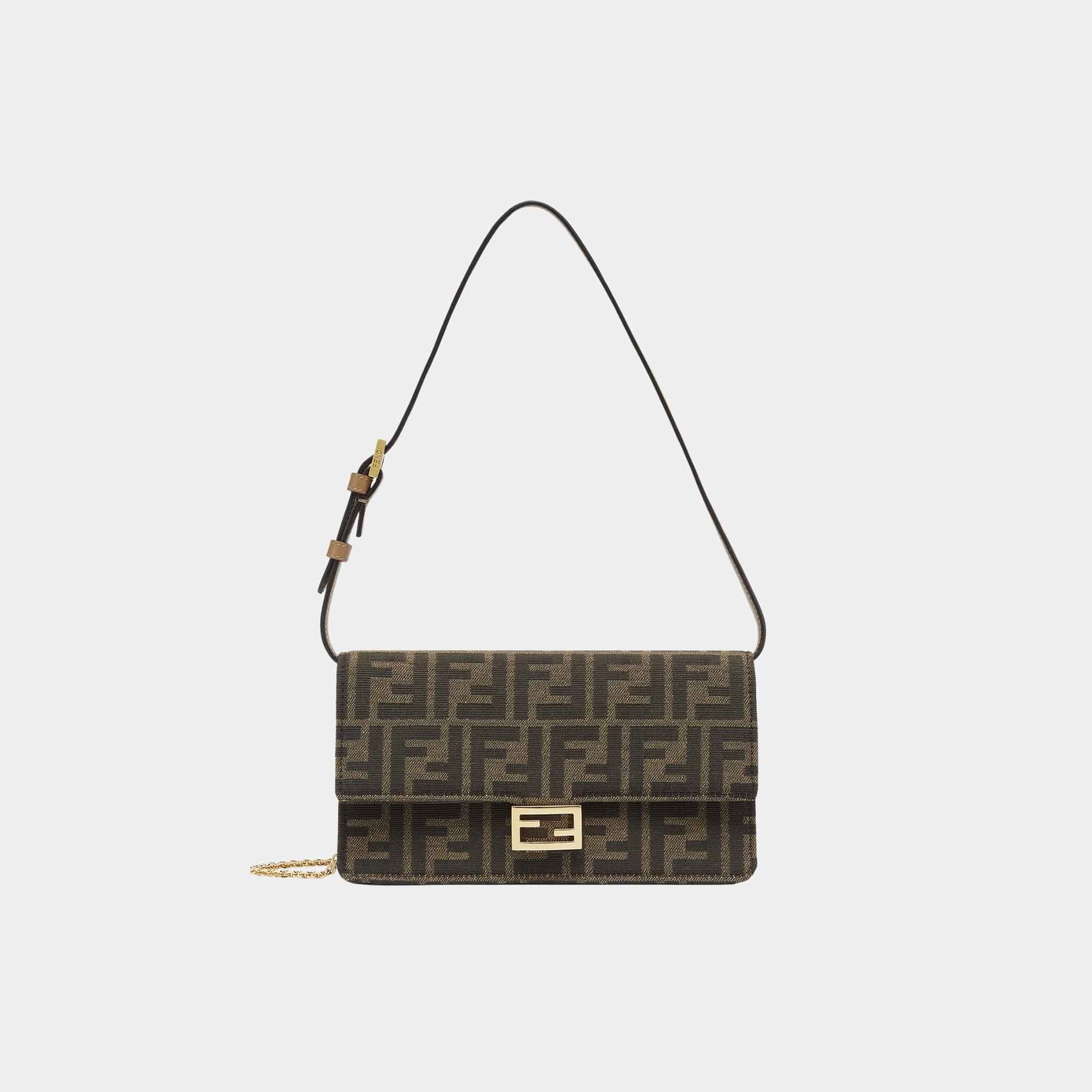 Fendi Wallet On Chain Baguette Brown FF Fabric, Front