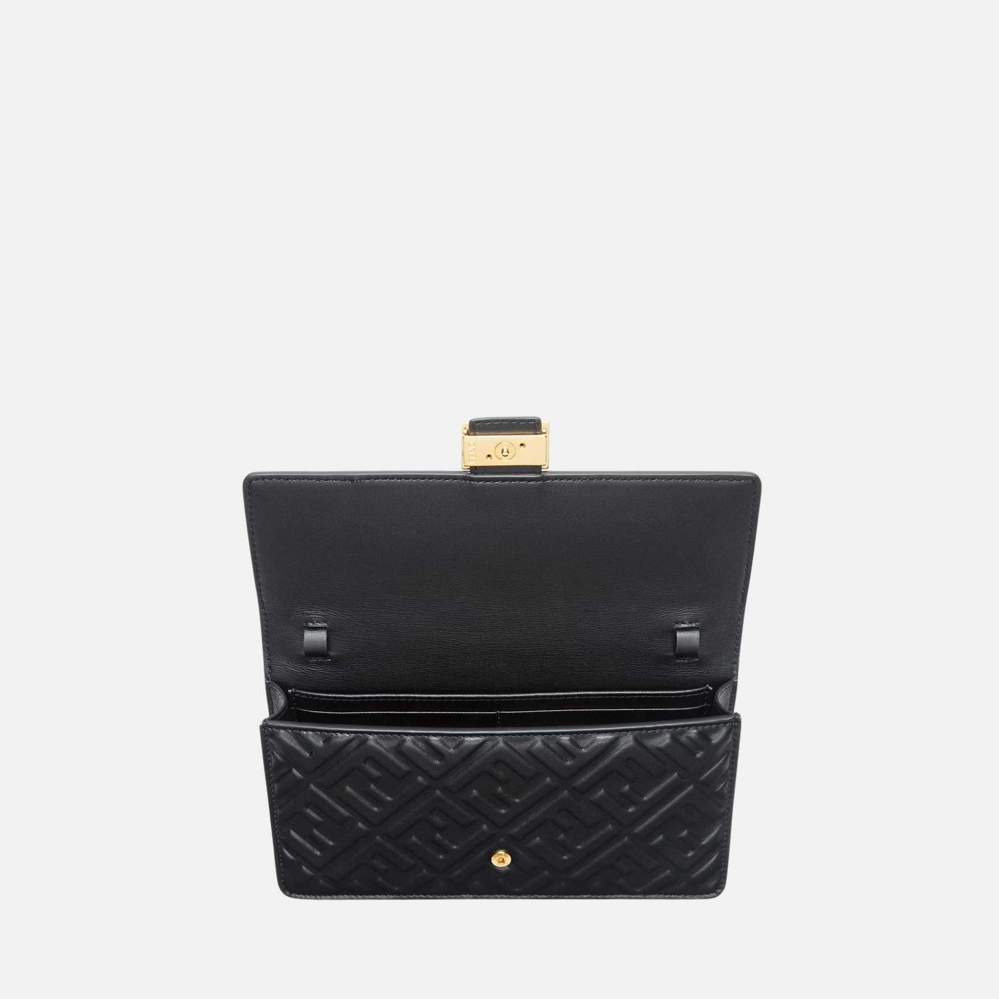 Fendi Wallet On Chain Baguette In Leather, Black, Inside