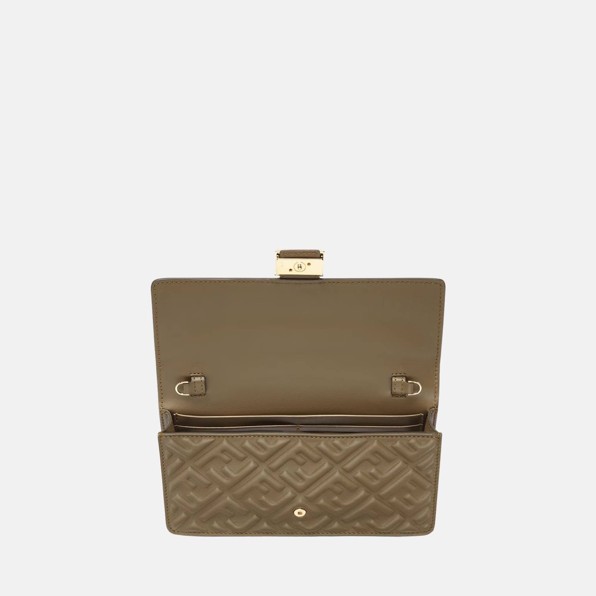 Fendi Wallet On Chain Baguette In Leather, Green, Inside