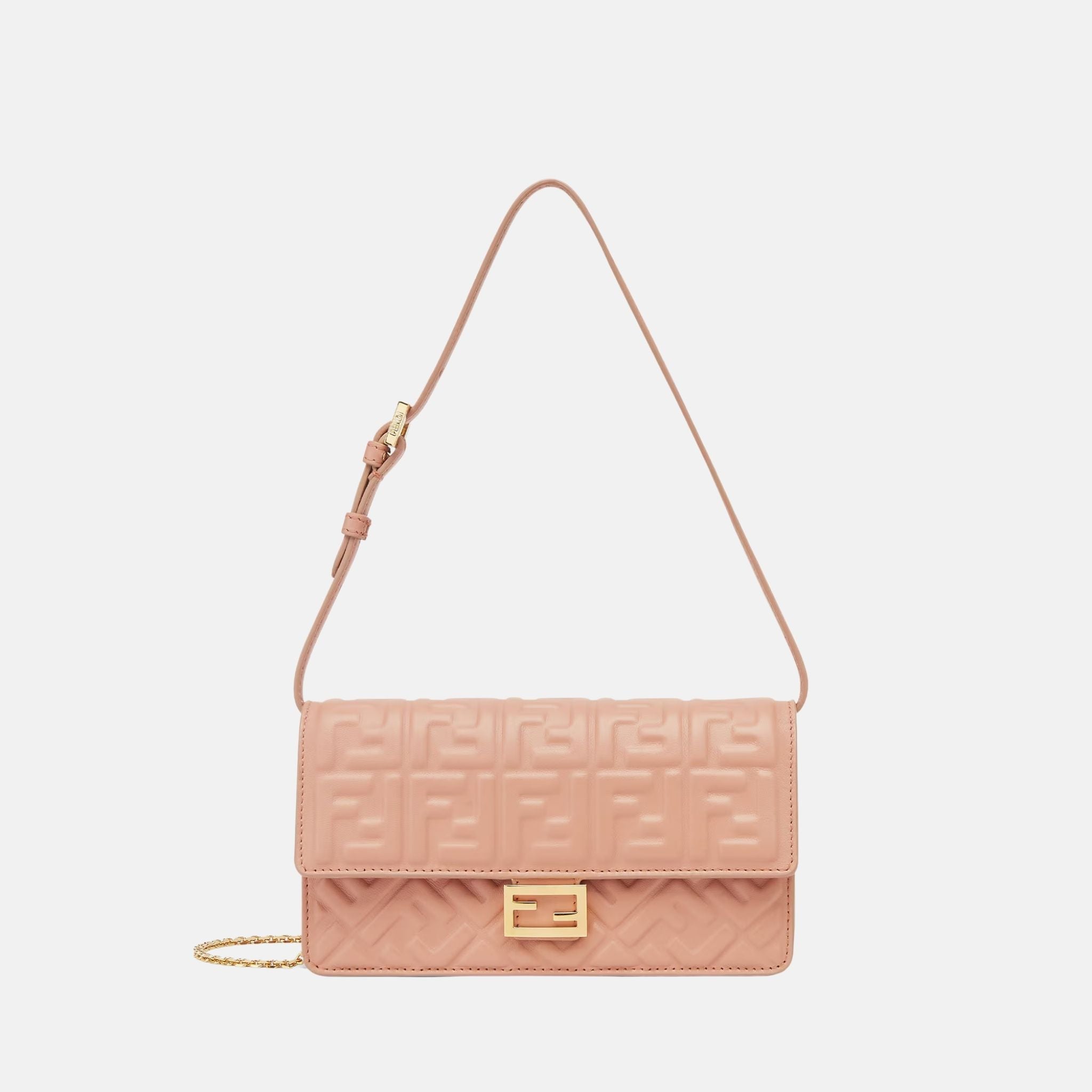 Fendi Wallet On Chain Baguette In Leather, Pink, Front