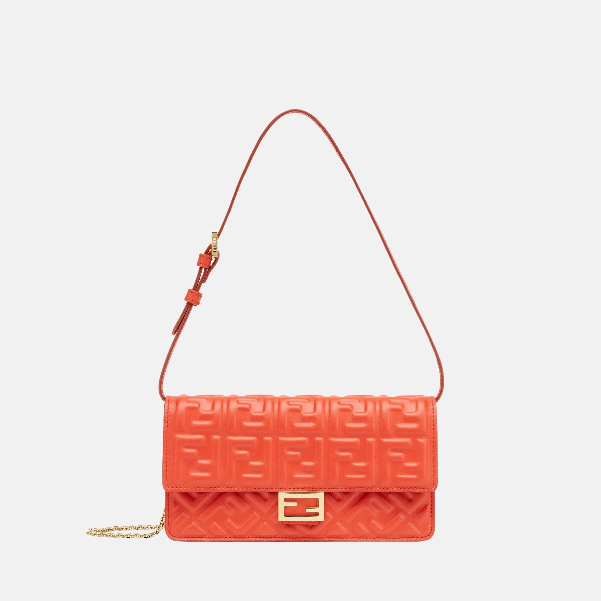 Fendi Wallet On Chain Baguette In Leather, Red, Front