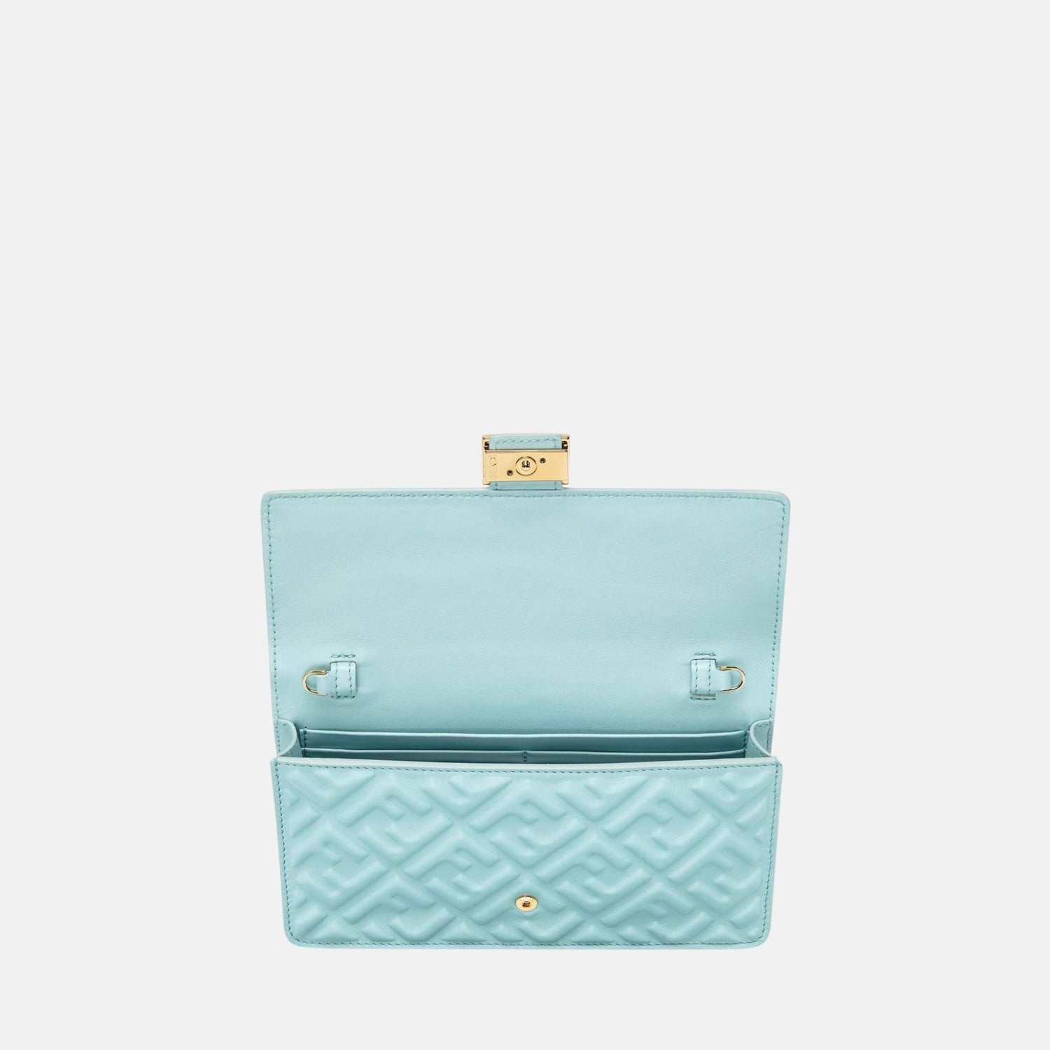 Fendi Wallet On Chain Baguette In Leather, Sky Blue, Inside