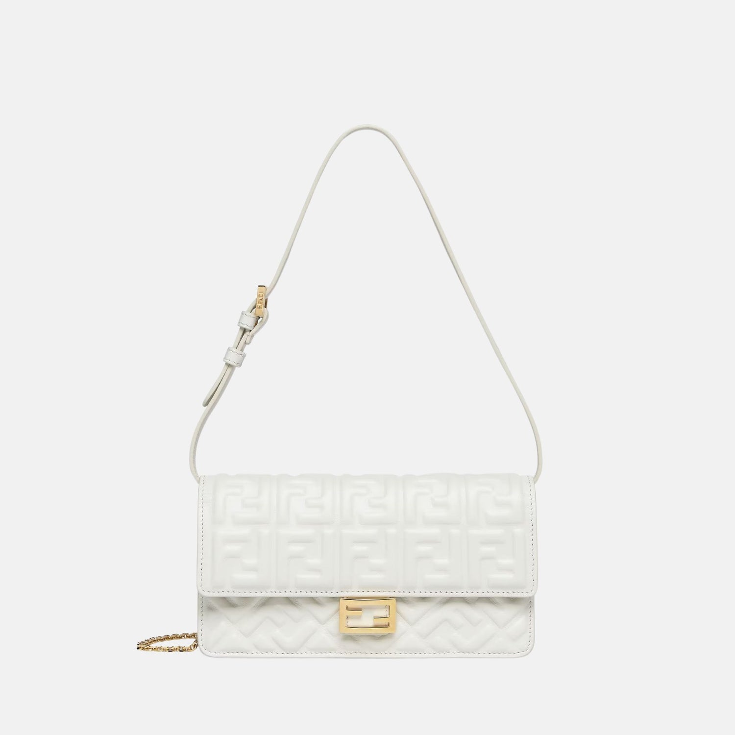 Fendi Wallet On Chain Baguette In Leather, White, Front