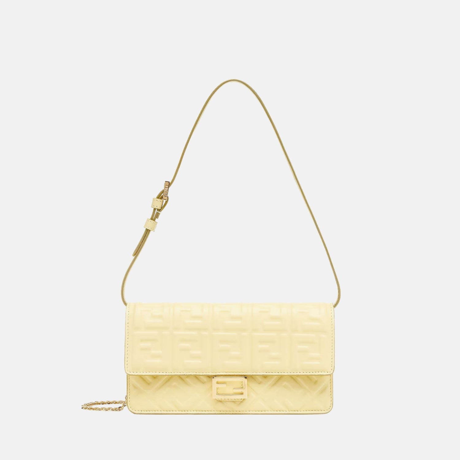 Fendi Wallet On Chain Baguette In Leather, Yellow, Front