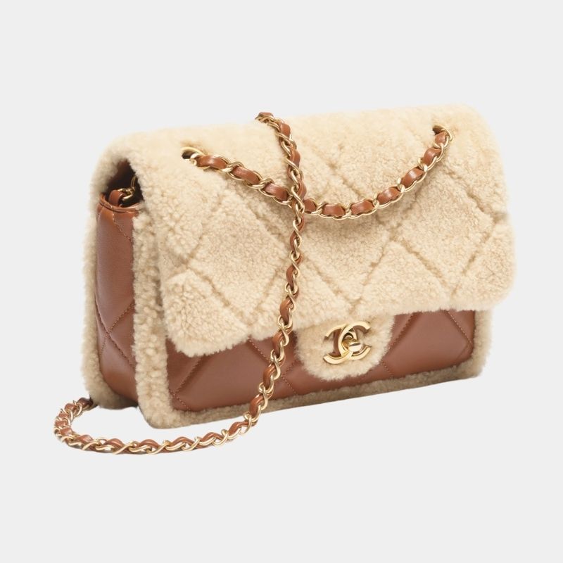 Flap Bag Fall-Winter 2024/25, Beige and Brown, Side View