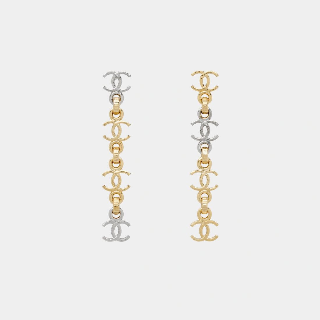Chanel Gold and Silver CC Pendant Chain Earrings, Front