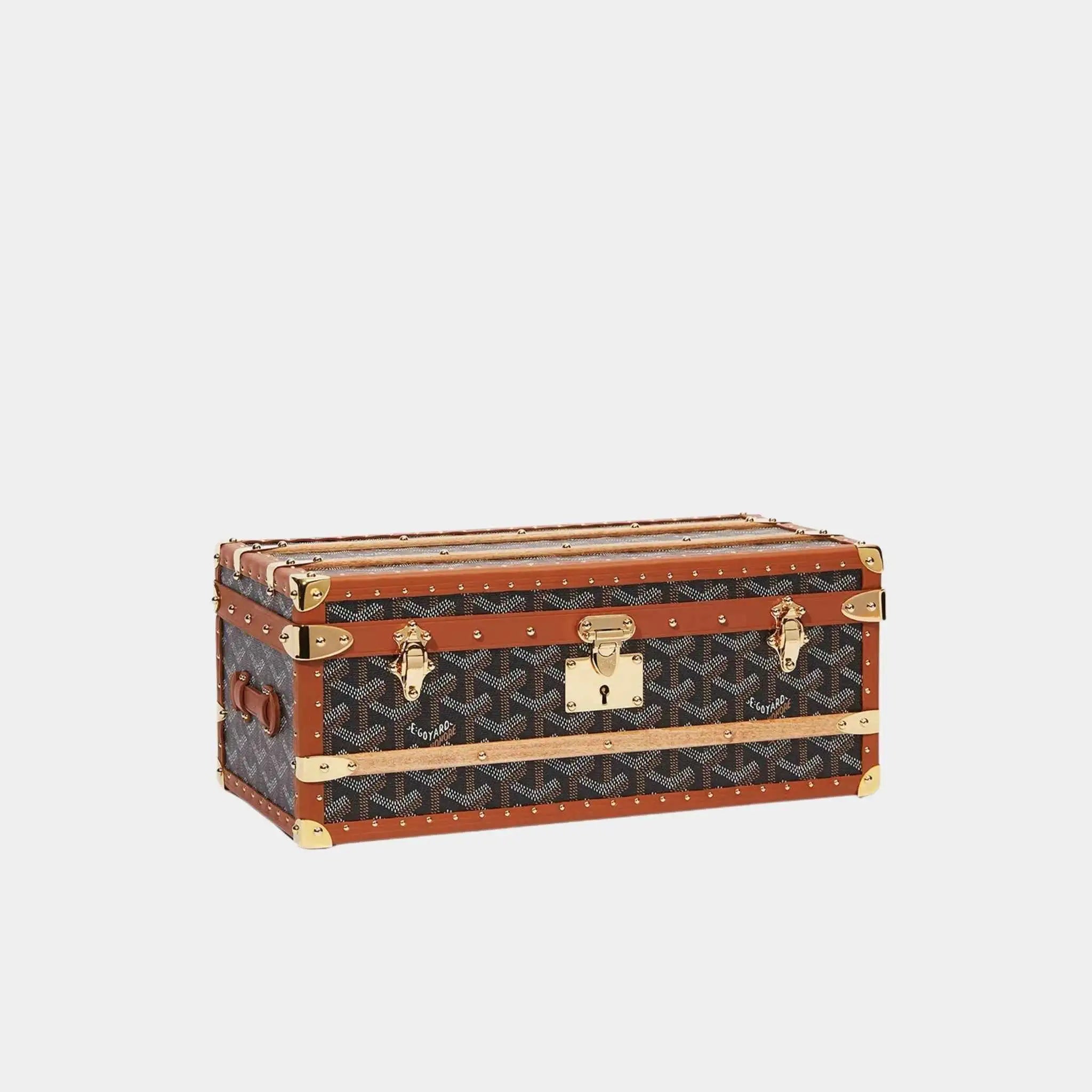 Goyard 352 Case with Two Trunk Clasps, Black , Tan, Front
