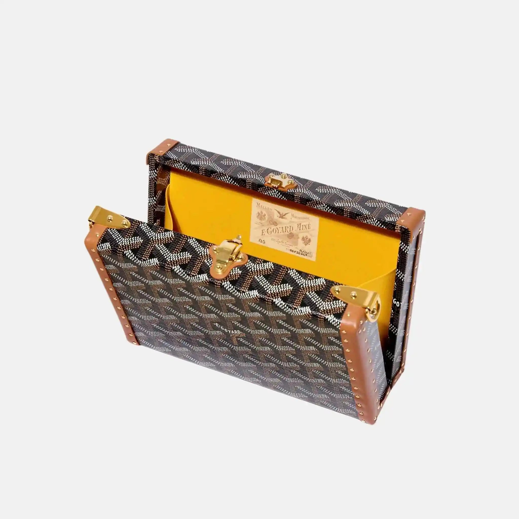 Goyard Bezons Trunk Bag, Black and Tan, Inside