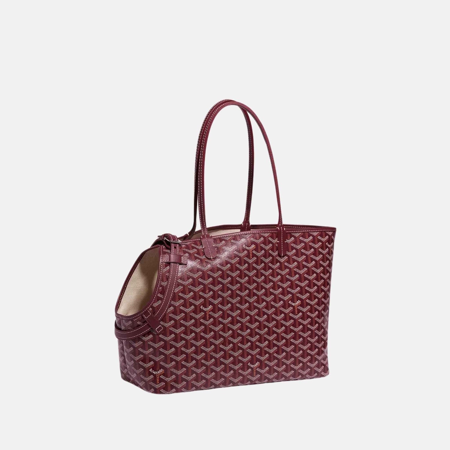 Goyard Chien Gris Luxury Pet Travel Bag, Burgundy, Side