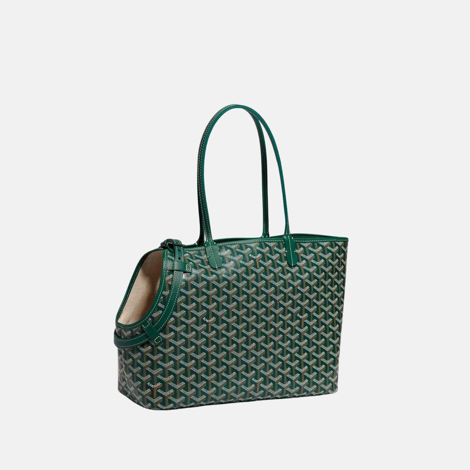 Goyard Chien Gris Luxury Pet Travel Bag, Green, Side