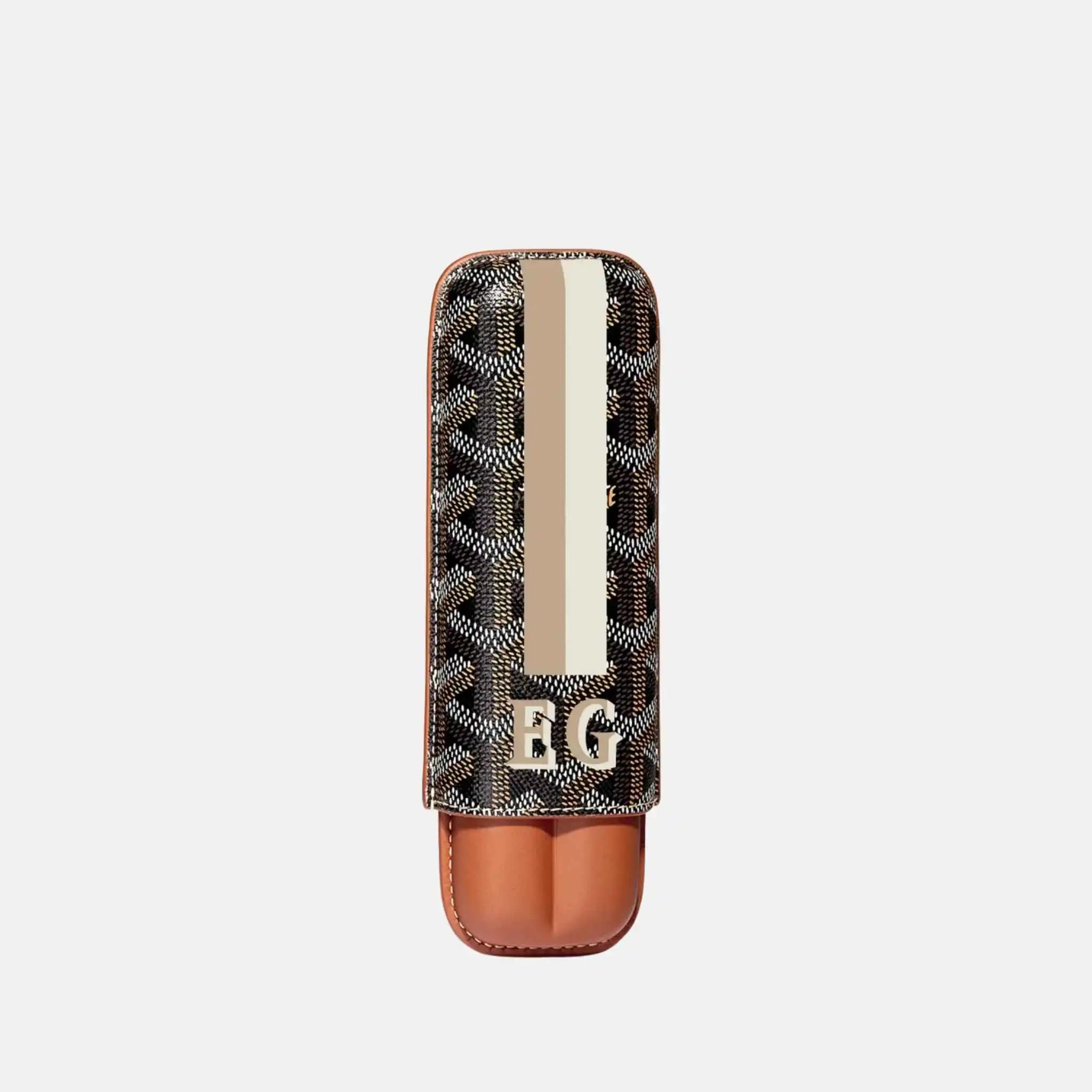 Goyard Churchill 2 Cigar Case Stripes and Initials, Black and Tan