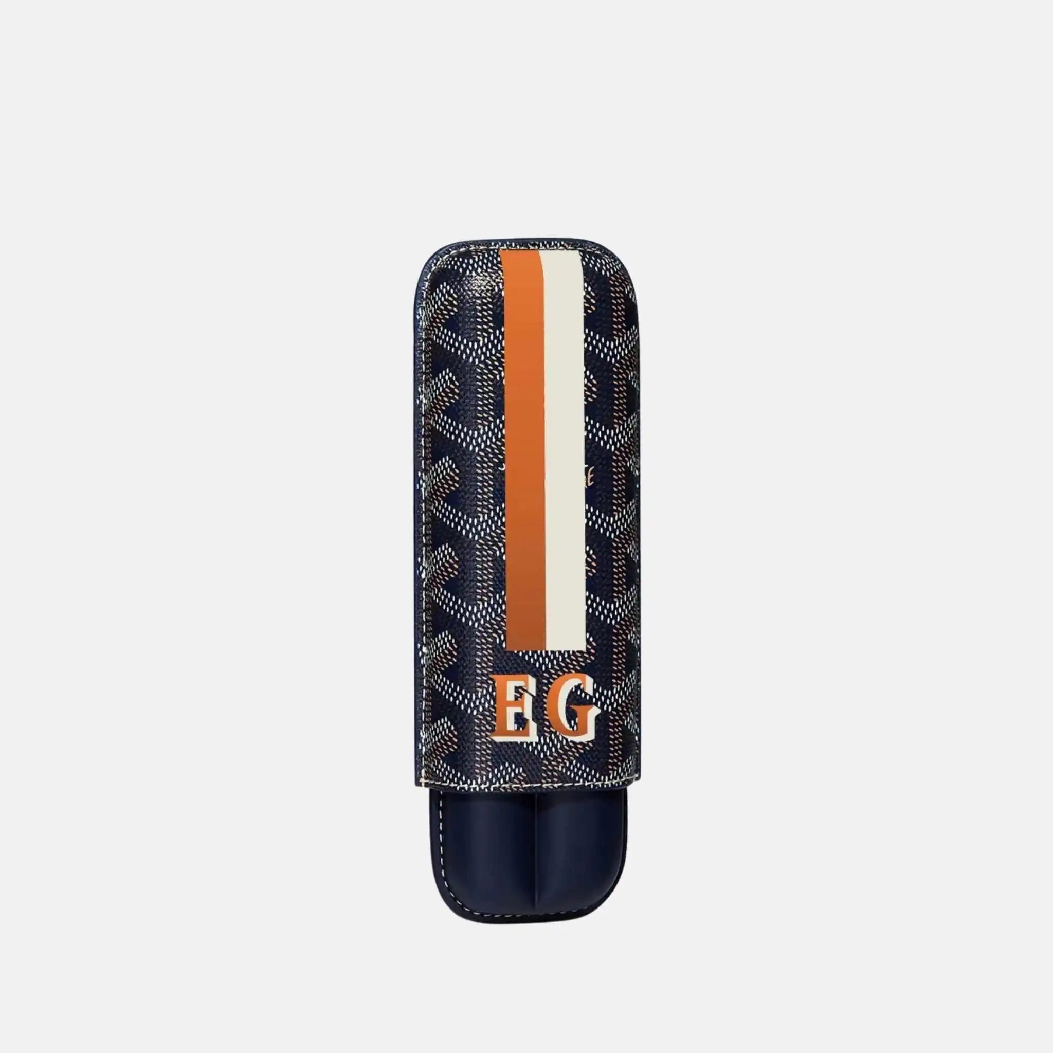 Goyard Churchill 2 Cigar Case Stripes and Initials, Navy Blue