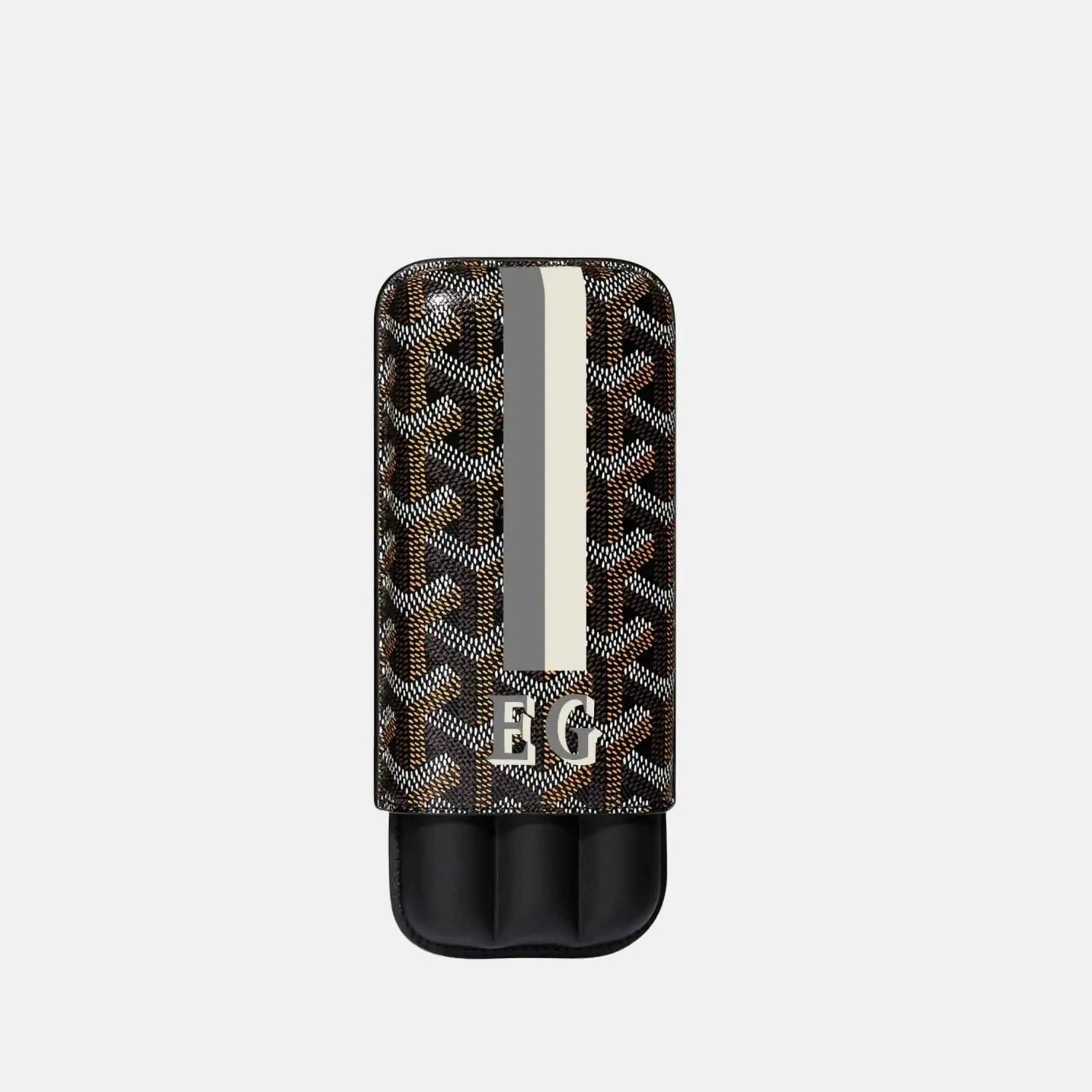 Goyard Churchill 3 Cigar Case Stripes and Initials, Black