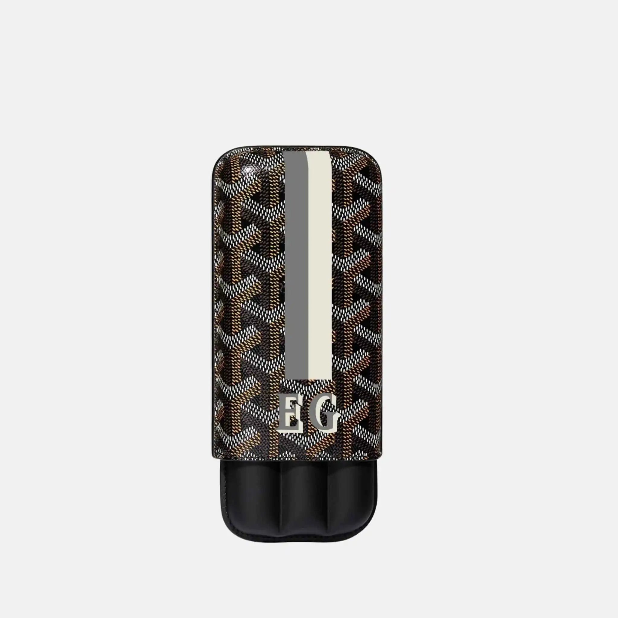 Goyard Churchill 3 Cigar Case Stripes and Initials, Black