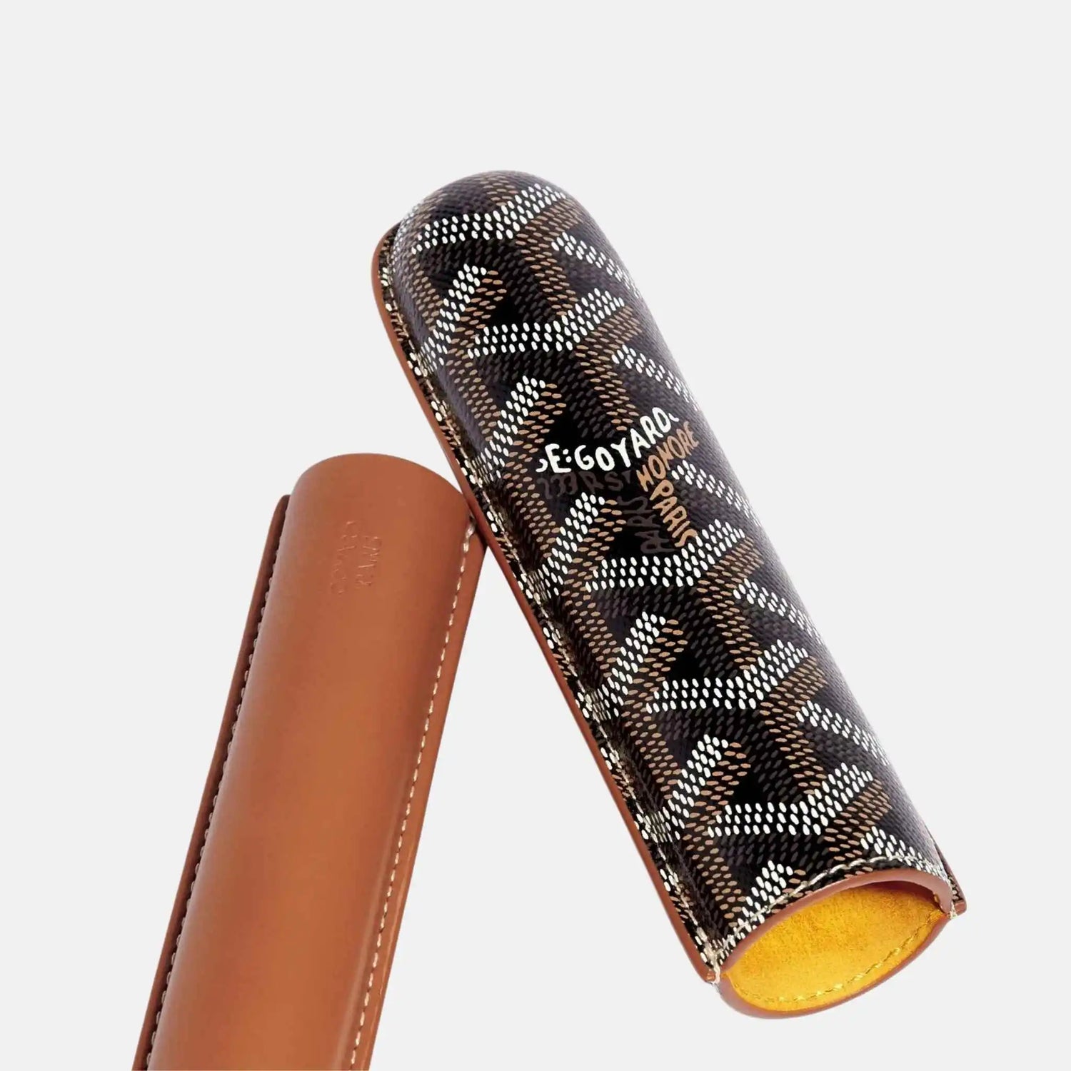 Goyard Churchill Single Cigar Case, Black and Tan, Open