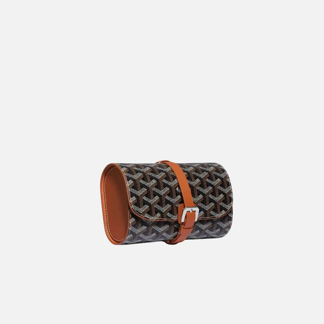 Goyard Double Travel Watch Case, Black and Tan, Front
