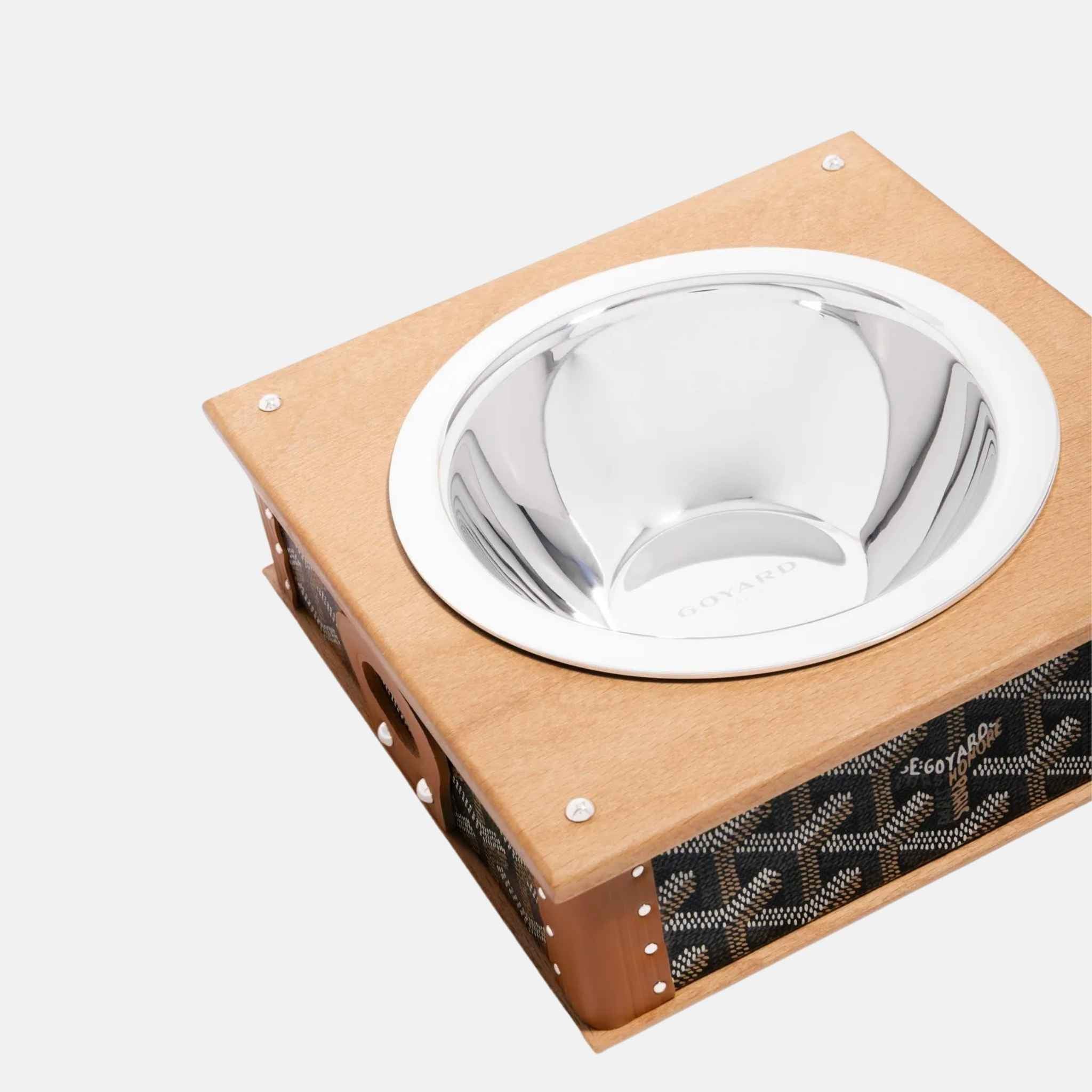 Goyard Edmond Luxury Single Pet Bowl, Black and Tan, Close