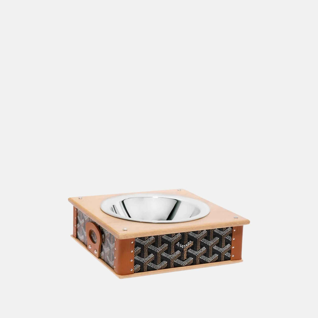 Goyard Edmond Luxury Single Pet Bowl, Black and Tan, Front