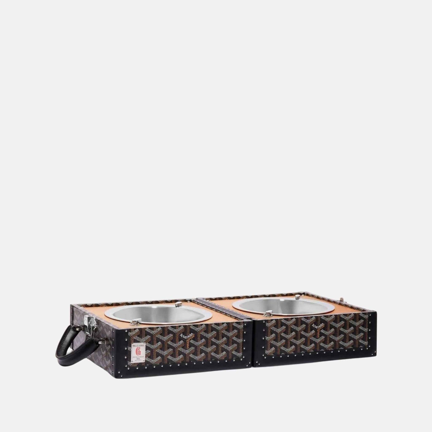 Goyard Luxury Travel Pet Bowl, Black, Inside