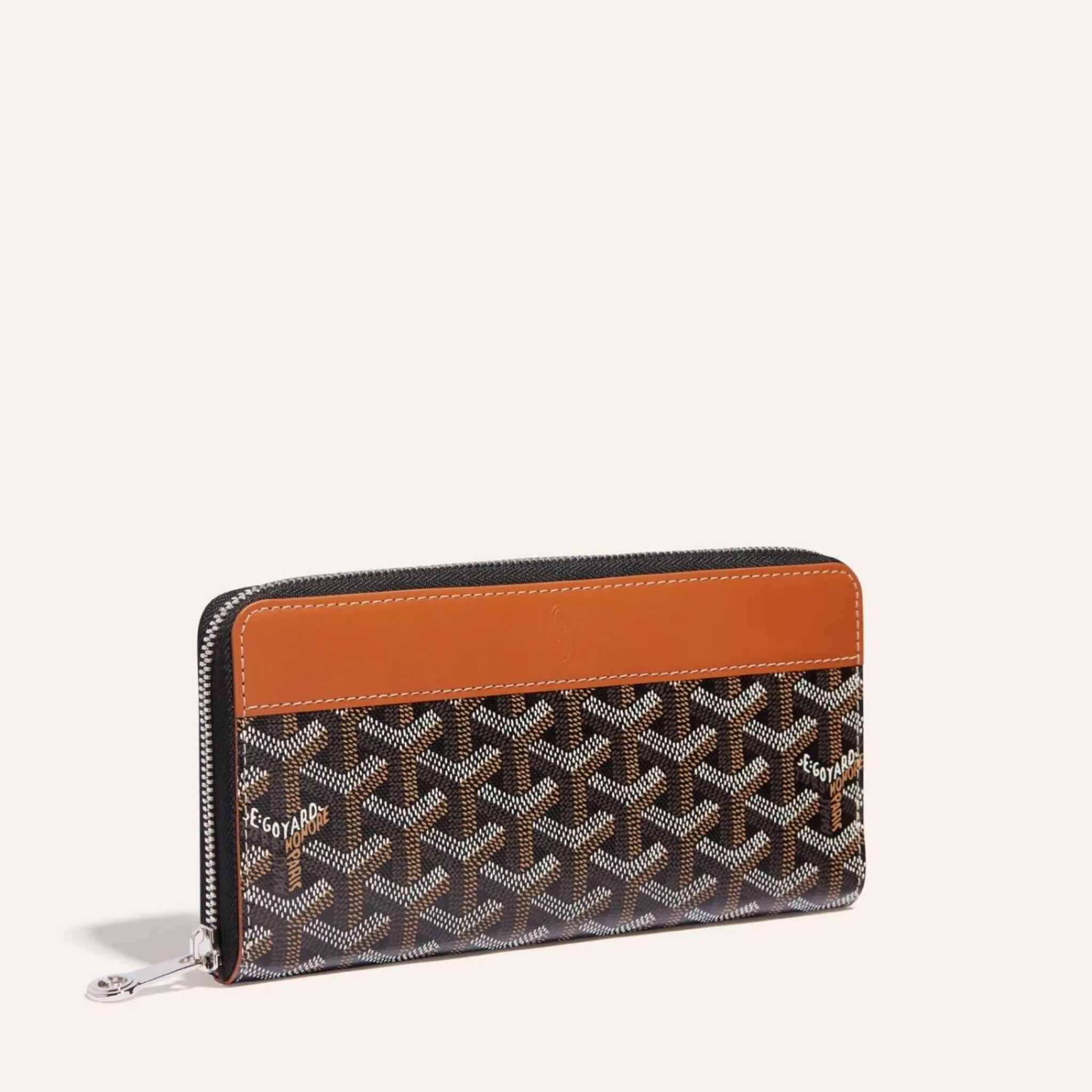 Goyard Matignon GM Wallet, Black and Tan, Front View