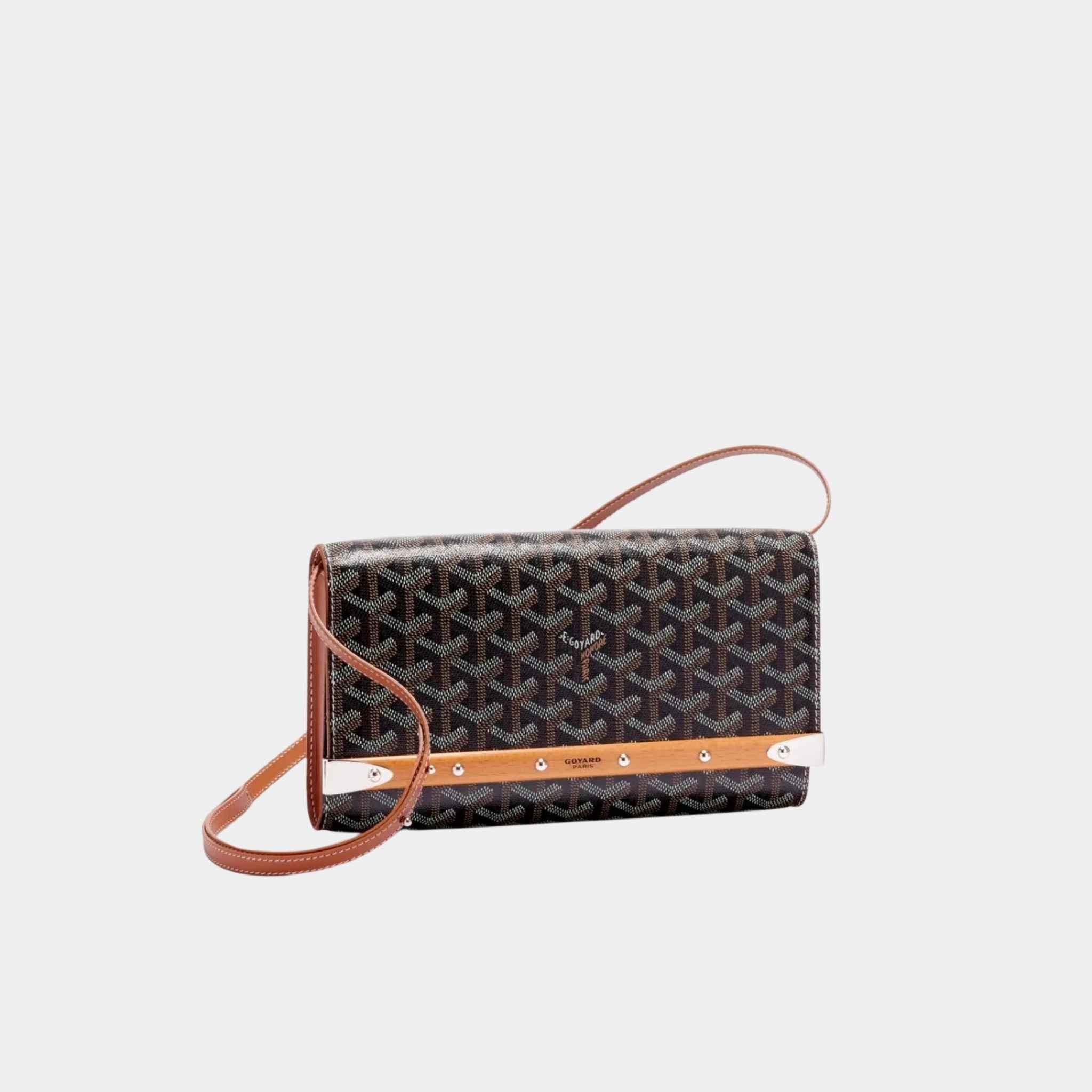 Goyard Monte-Carlo PM Clutch Handbag, Black and Tan, Front View