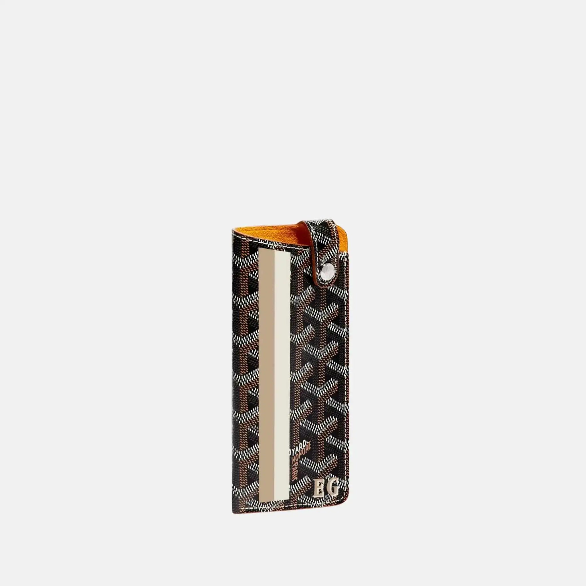 Goyard Montmartre PM Glasses Case Stripes and Initials, Black and Tan